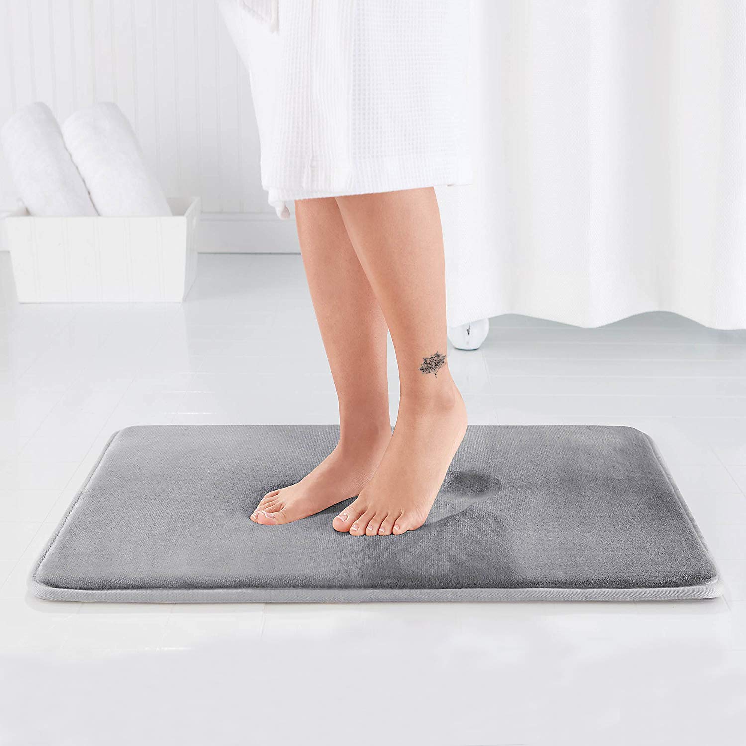 Grey Memory Foam Bath Mat - Incredibly Soft Absorbent Rug Sets - Non-Slip And 17 X 24 Inches - Use For Kitchen Or Bathroom