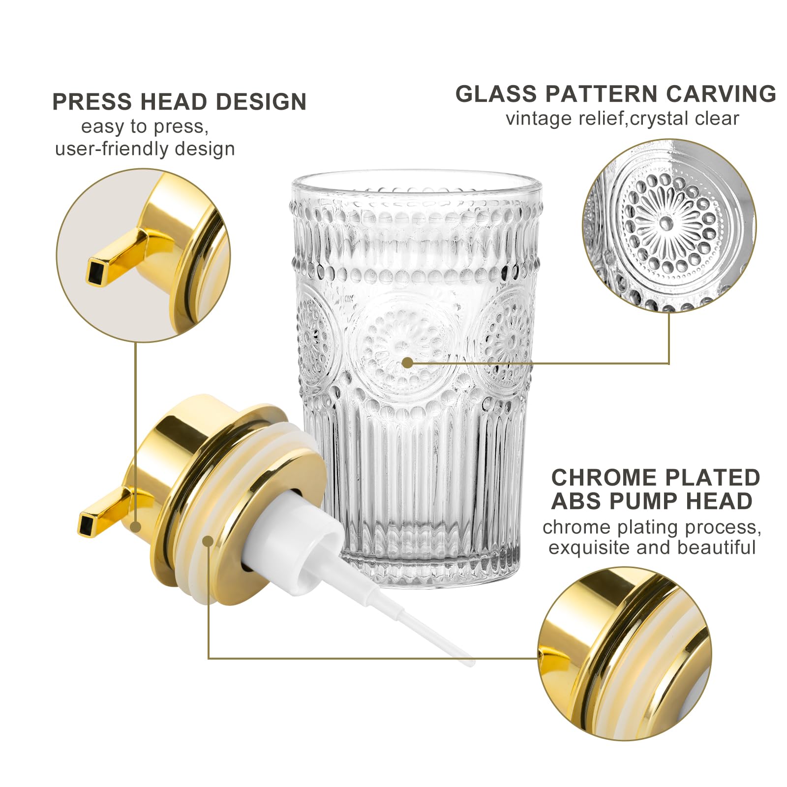 Leicurace Glass Foam Soap Dispenser, Refillable Foaming Pump Bottle With Gold Pump, Foam Hand Soap Dispenser For Bathroom Kitche