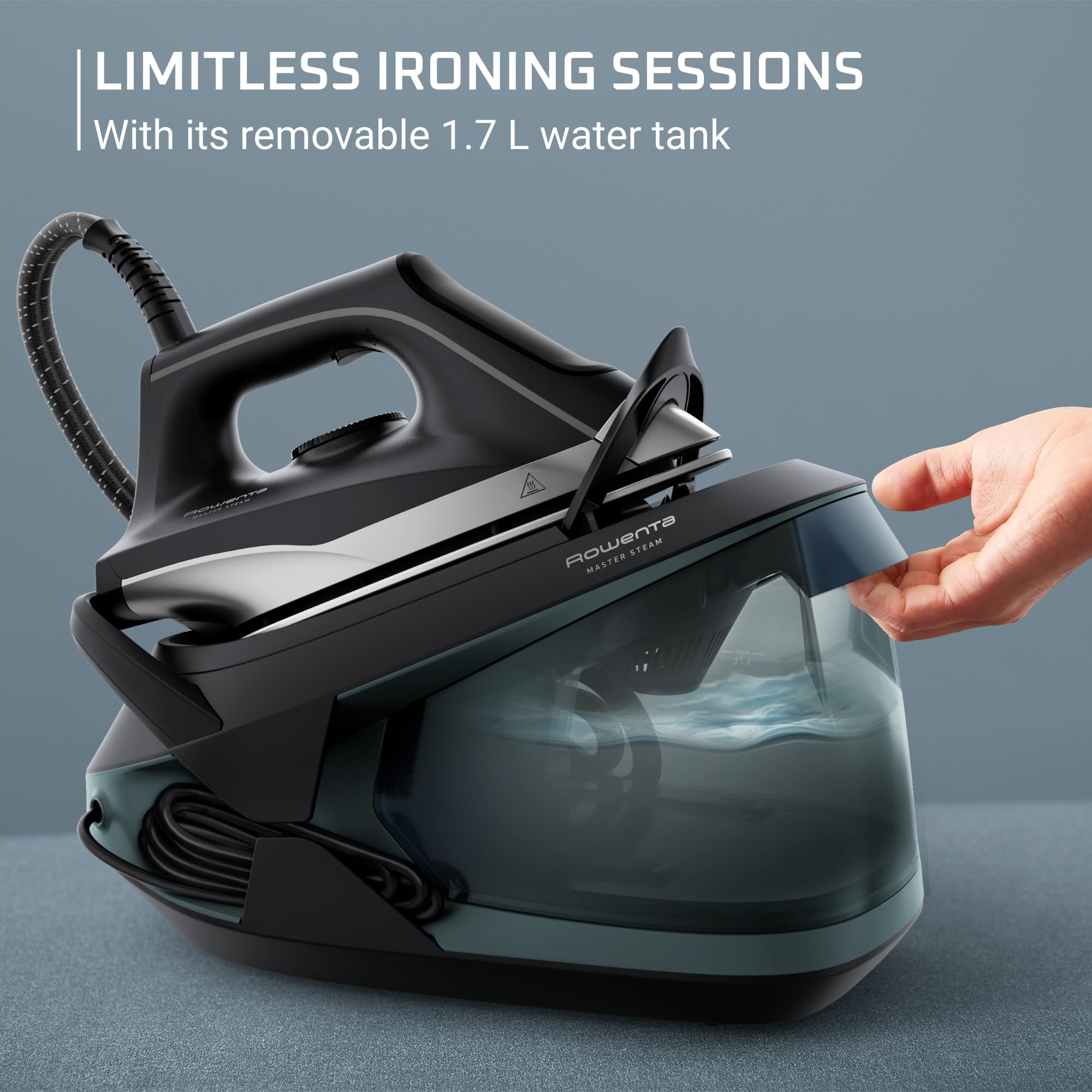 Rowenta Iron Steamer VR8338 - Professional Steam Station, 1750W, 57 oz Water Tank, Stainless Steel Soleplate, Black Green