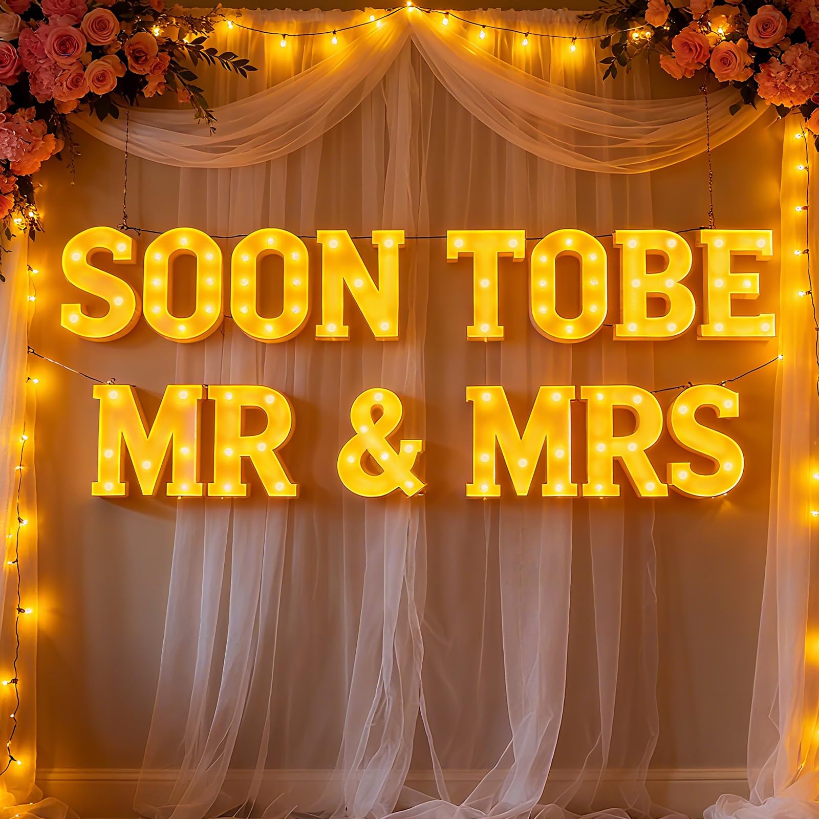 Honoson 14 Pcs Soon to Be Mr&mrs Light Sign Wedding Party Decoration LED Neon Light up Sign Table Decoration for Wedding Engagem