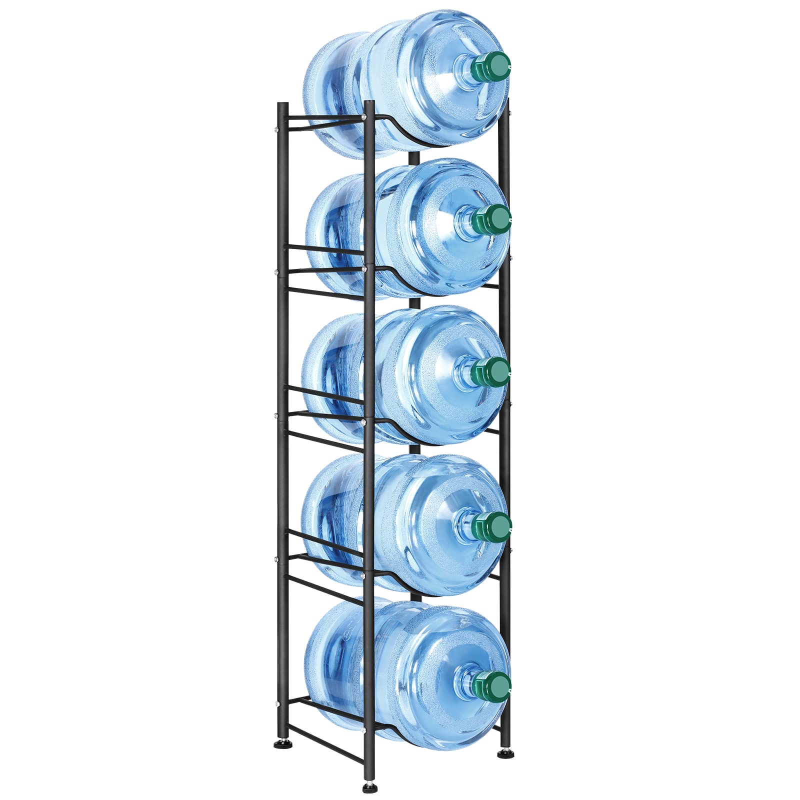 Mooace 5-Tier Water Jug Rack, 5 Gallon Detachable Water Bottle Holder Organizer Storage Rack, Black