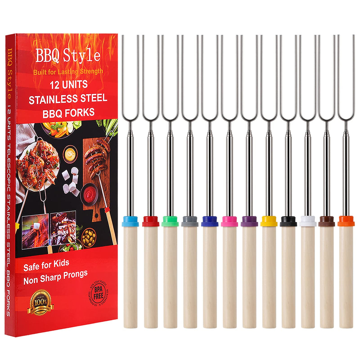 12 Pcs Marshmallow Roasting Sticks, Telescoping Smores Sticks For Open Fire Pit, 32 Inch Long Marshmallow Toasting Barbecue Fork
