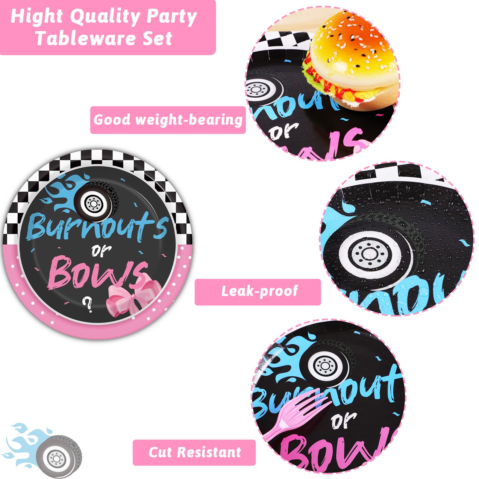 Chiazllta 96 Pcs Gender Reveal Burnouts Or Bows Party Plate And Napkins Supplies Disposable Boys Or Girls Tableware Decor Baby S