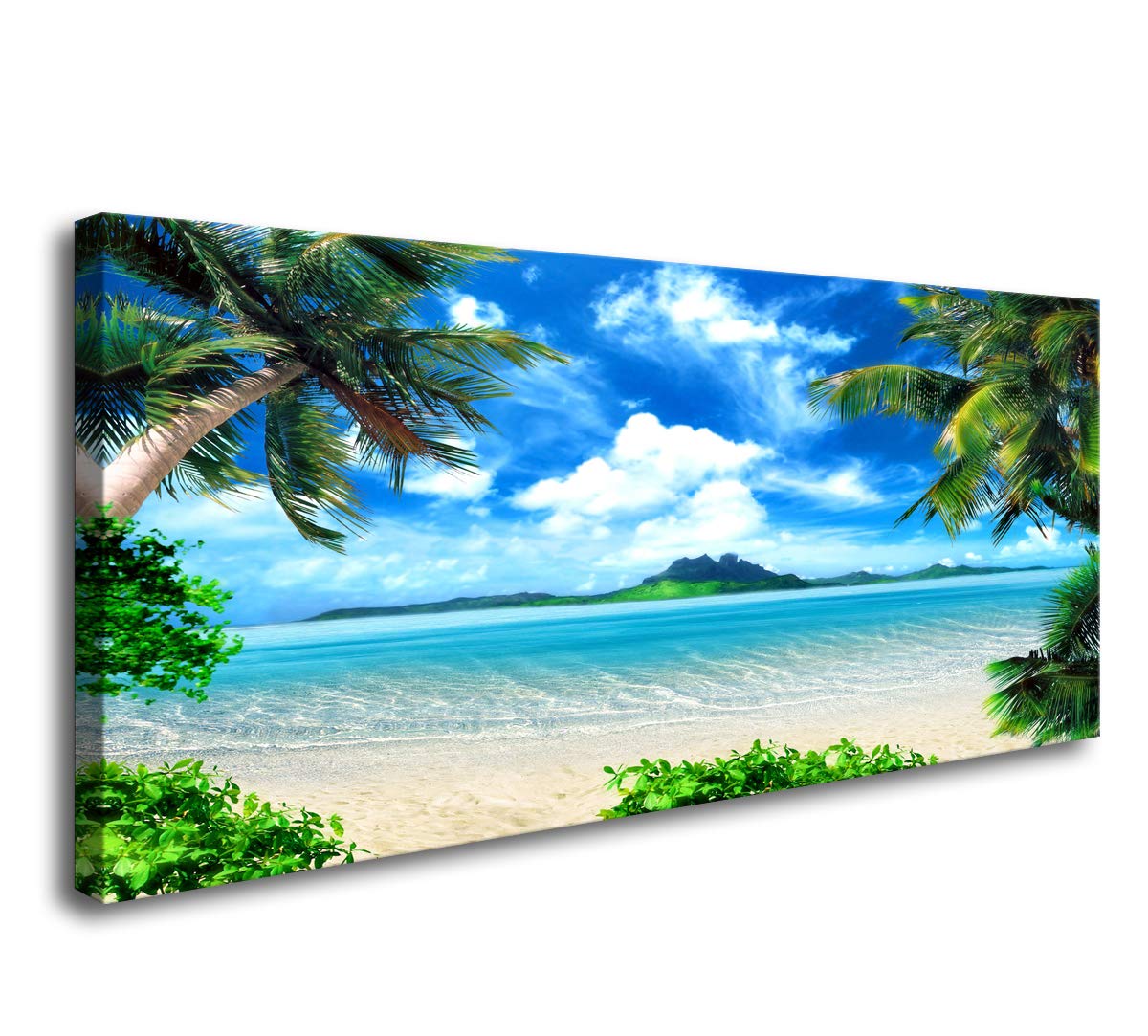 Dzl Art S72774 Canvas Wall Art Ocean Waves Coconut Trees On Sands Beach Seascape Scenery Painting Nature Picture For Bedroom Hom