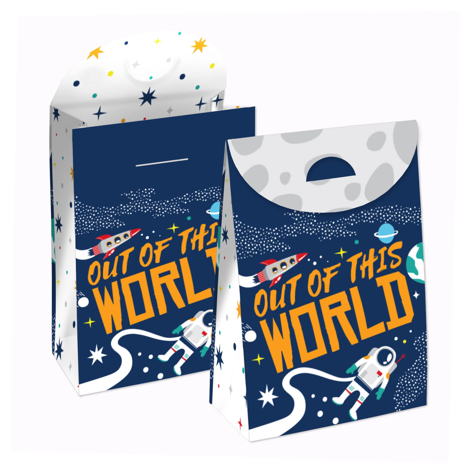 Big Dot Of Happiness Blast Off To Outer Space - Rocket Ship Baby Shower Or Birthday Gift Favor Bag - Party Goodie Boxes - Set Of