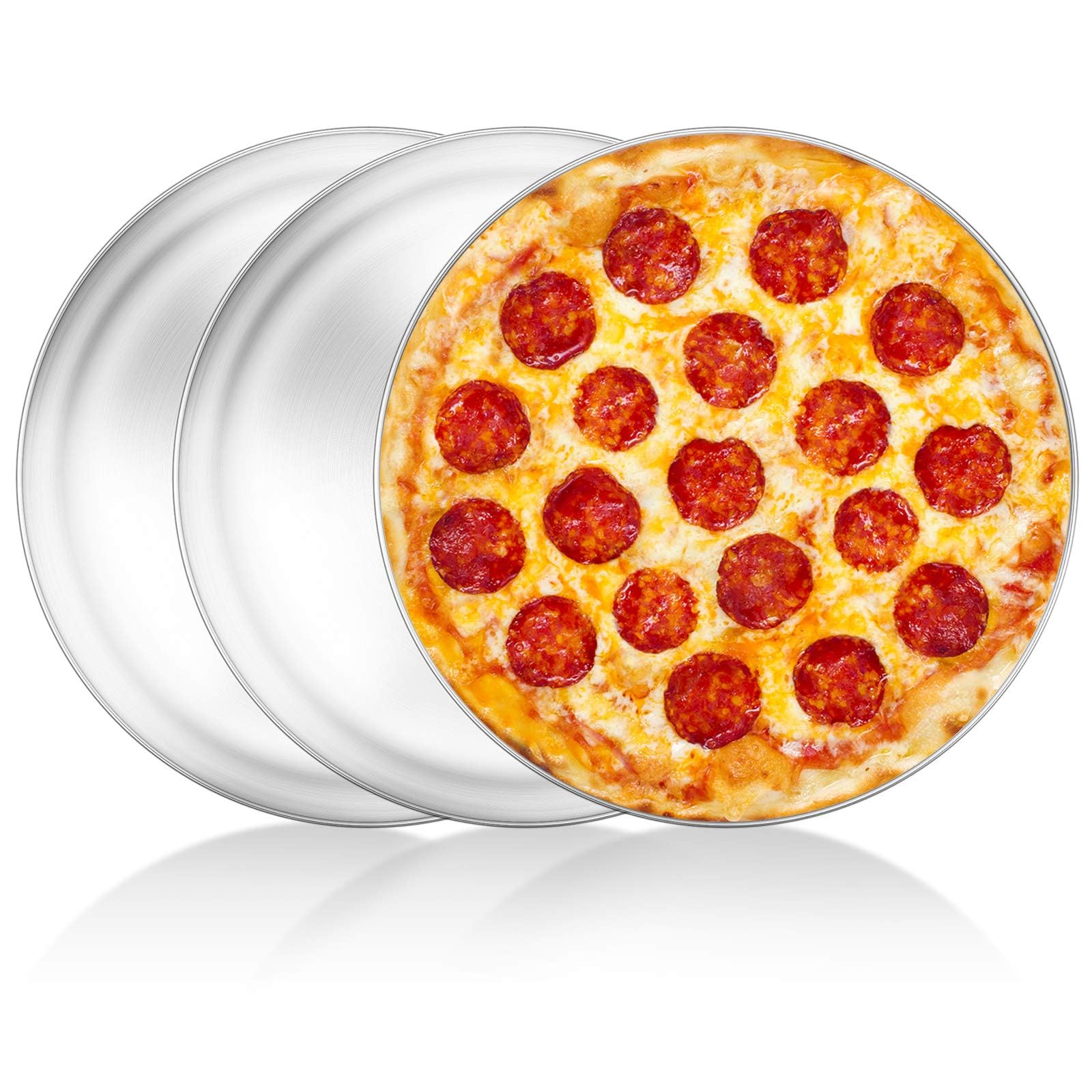 Yododo Pizza Pan Set Of 3, Stainless Steel Pizza Pie Pan Tray Platter Pizza Tray, Round Pizza Dish Plate For Oven Baking, Health