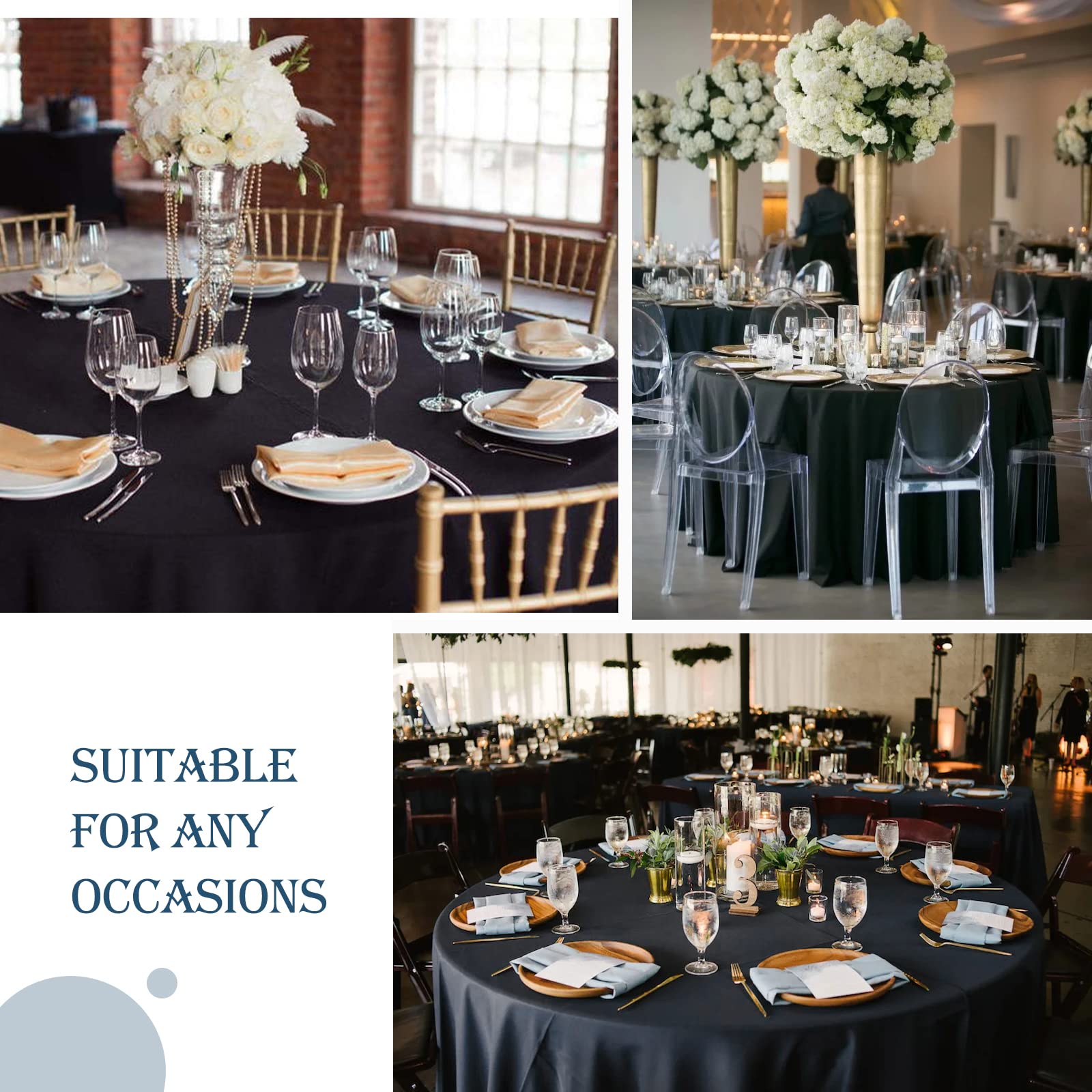 10 Packs Premium Round Tablecloth 90 Inch Black Polyester Table Cloth Bulk Washable Polyester Fabric Tablecloths Table Cover For