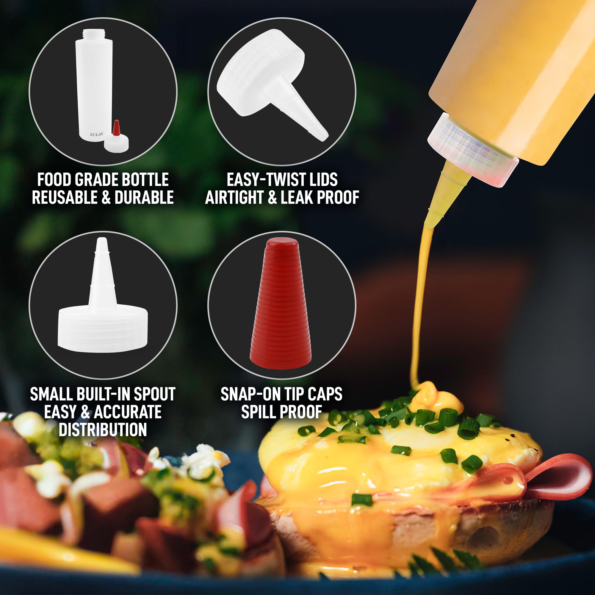 Zulay Kitchen 2 Pack Squeeze Bottles - 17Oz Plastic Squeeze Bottles For Sauces - Condiment Squeeze Bottles With Wide Mouth - Squ