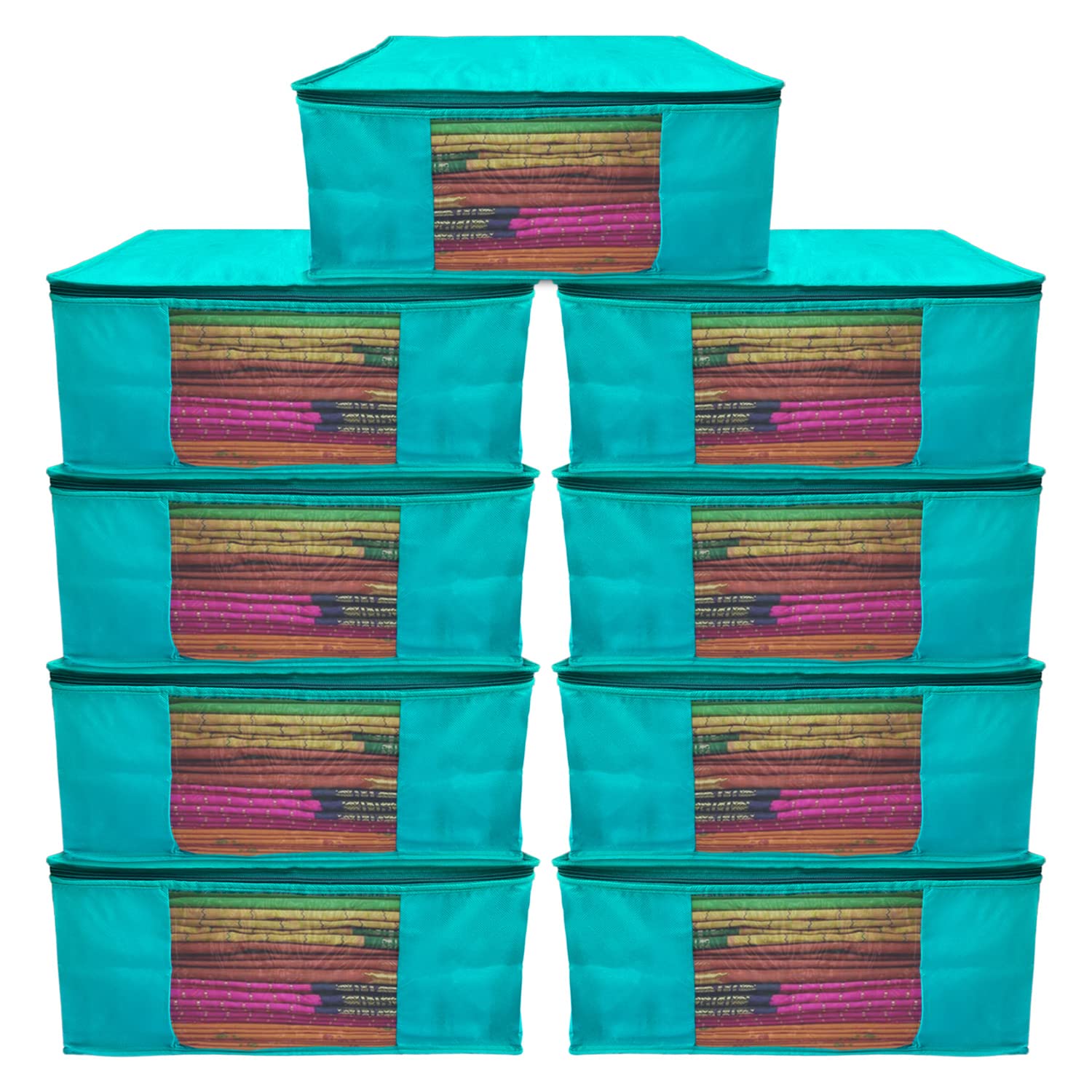 Kuber Industries NonWoven Wardrobe Organizer/Cover/Storage Bag For Store Saree, Lehenga, Suit, Dress, Clothes Pack Of 9 (Blue)