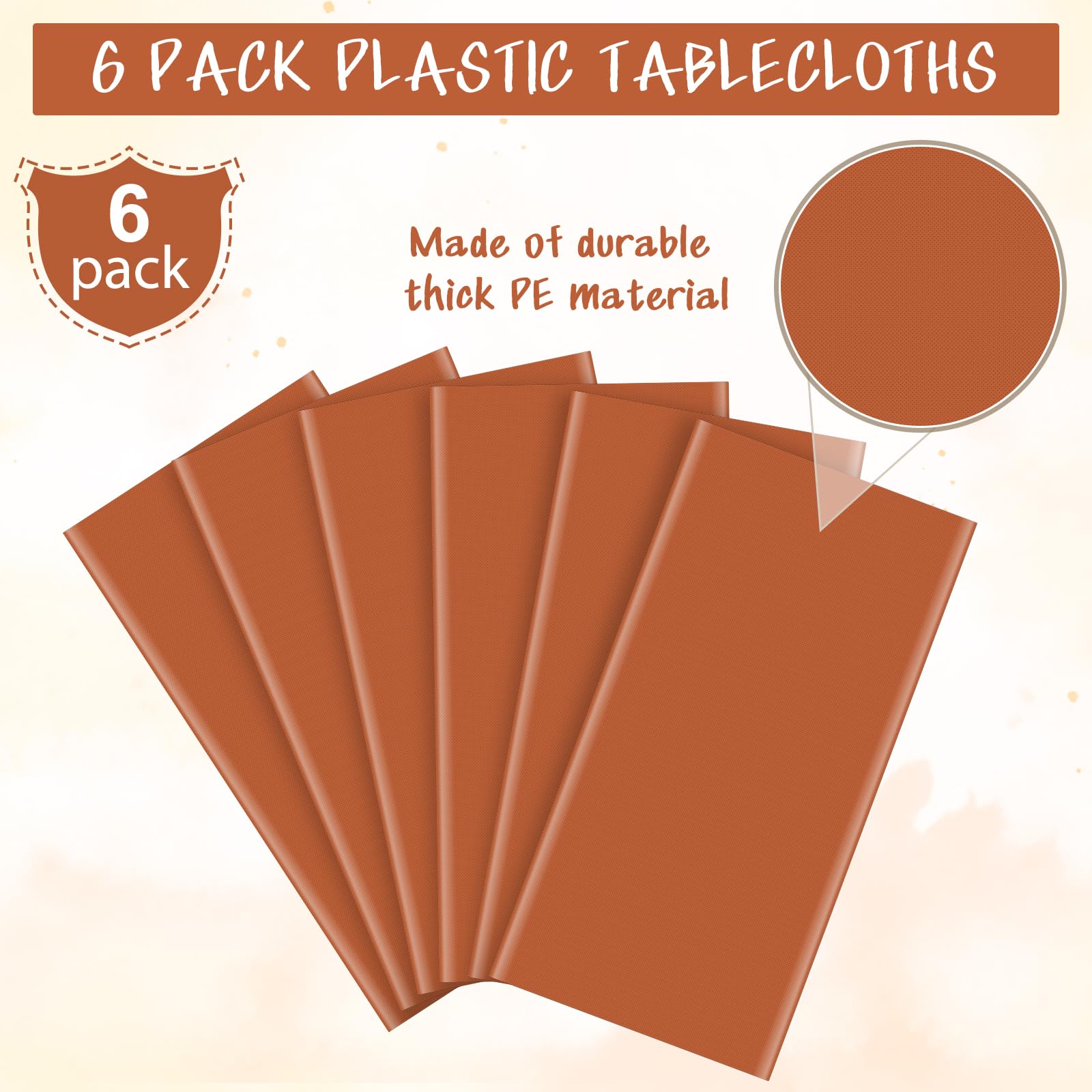YIDAKO 6Pcs Orange Tablecloths for Rectangle Tables,Disposable Plastic Table Cloth,Waterproof Table Cover for Fall Thanksgiving