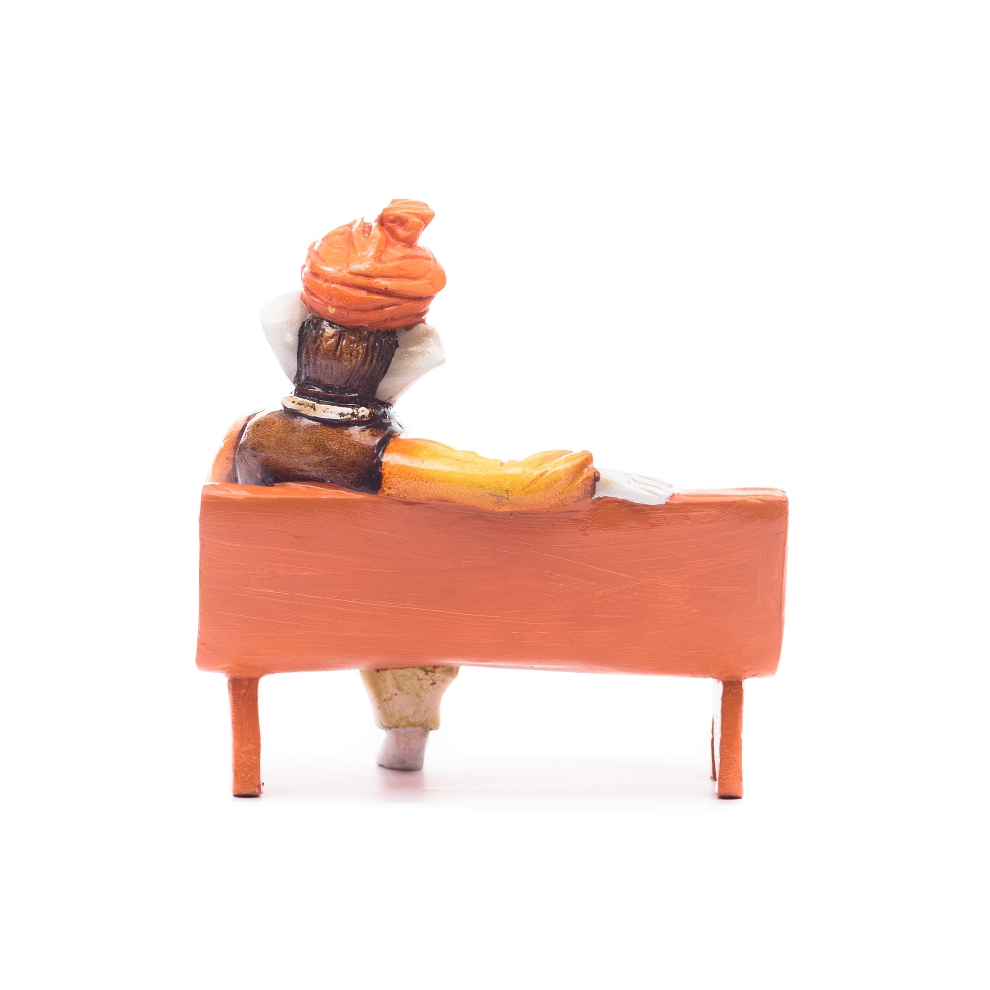 Ecraftindia Polyresin Lord Sitting Ganesha Statue (15.01 Cm X 13 Cm X 18 Cm, Orange And Cream)