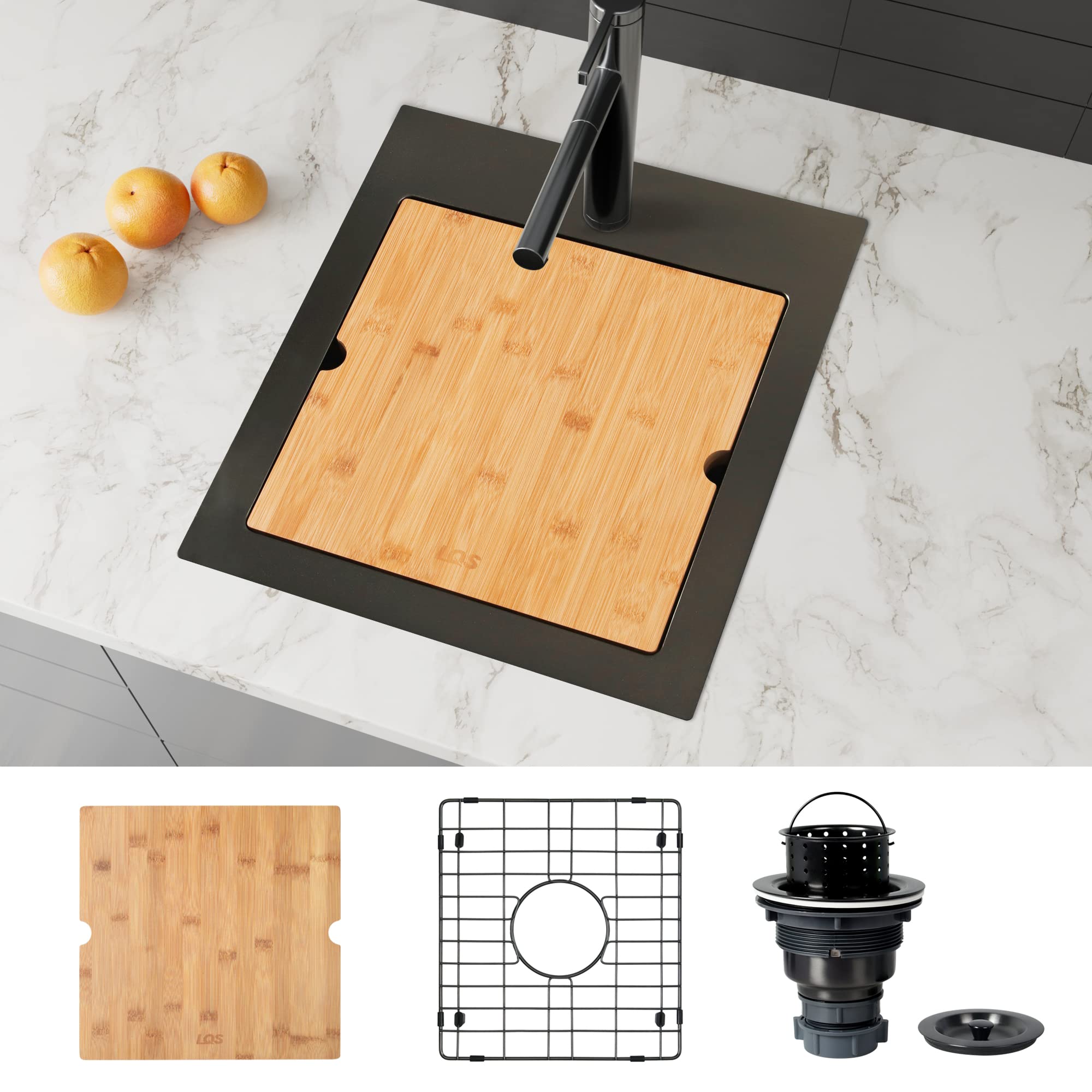 Lqs Black Top Mount Bar Sink, Rv Sink, Handmade Stainless Steel Bar Sink 16'' X 18'', 16 Gauge Workstation Sink, Small Single Bo