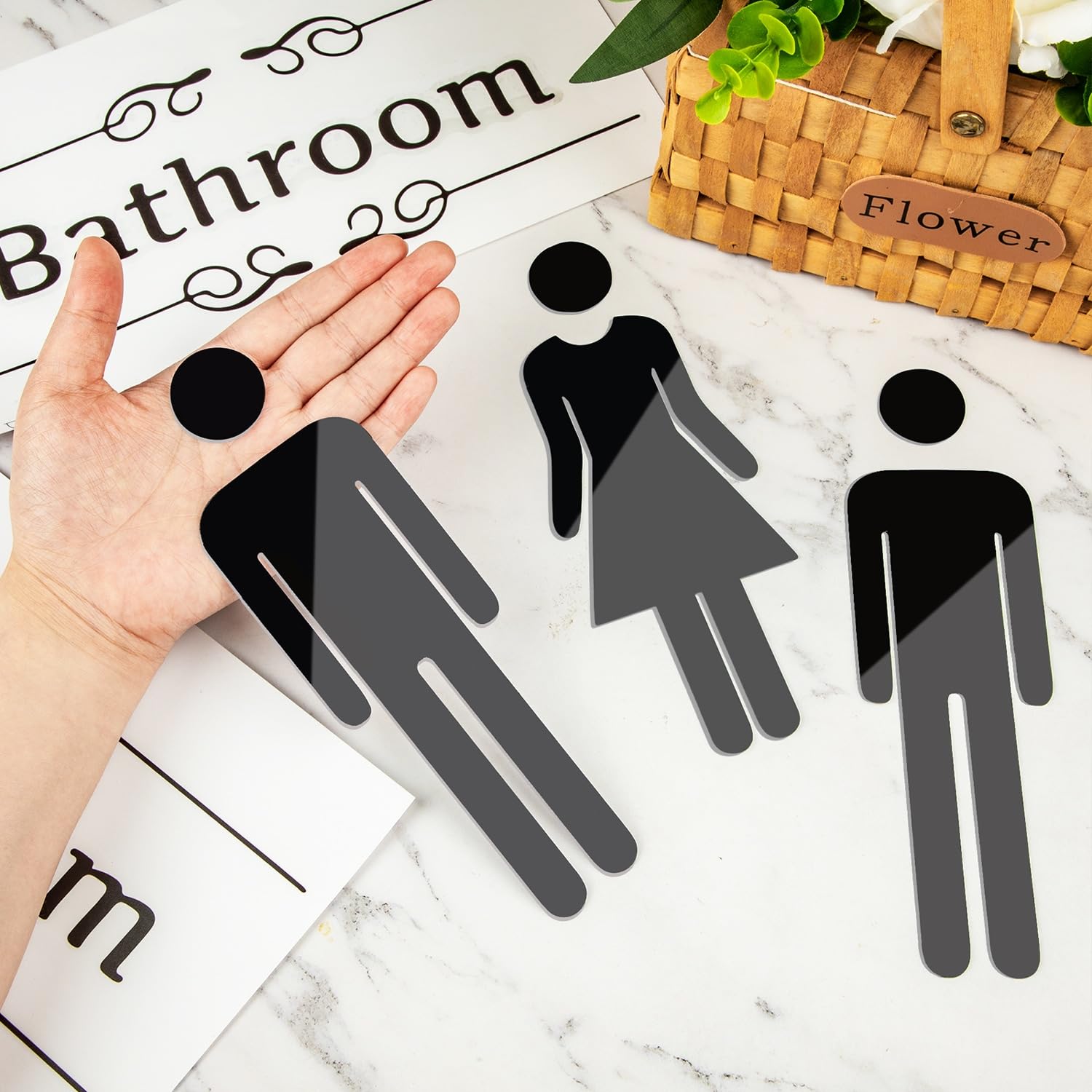 Bathroom Stickers For Door, Acrylic Adhesive Men And Women Bathroom Signs With Bathroom Word Stickers For Home Decor