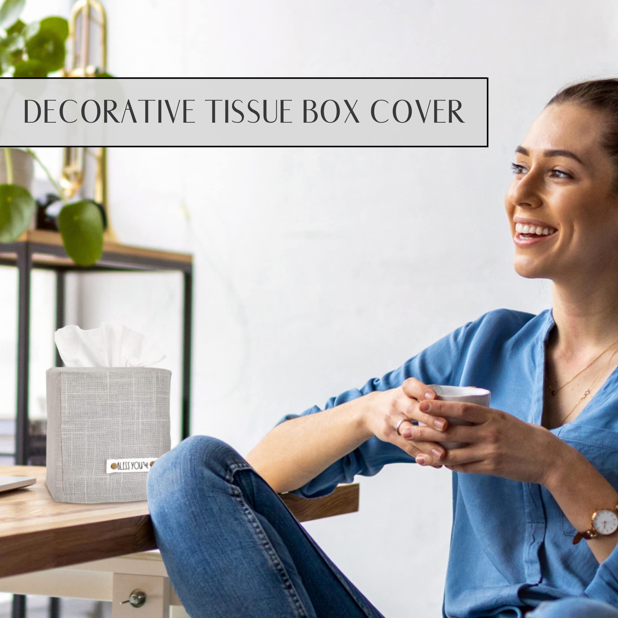 Stylish Tissue Box Cover - This Gray Linen Holder Instantly Covers Your Square Tissue Boxes - The Perfect Cube Cover For Your Ba