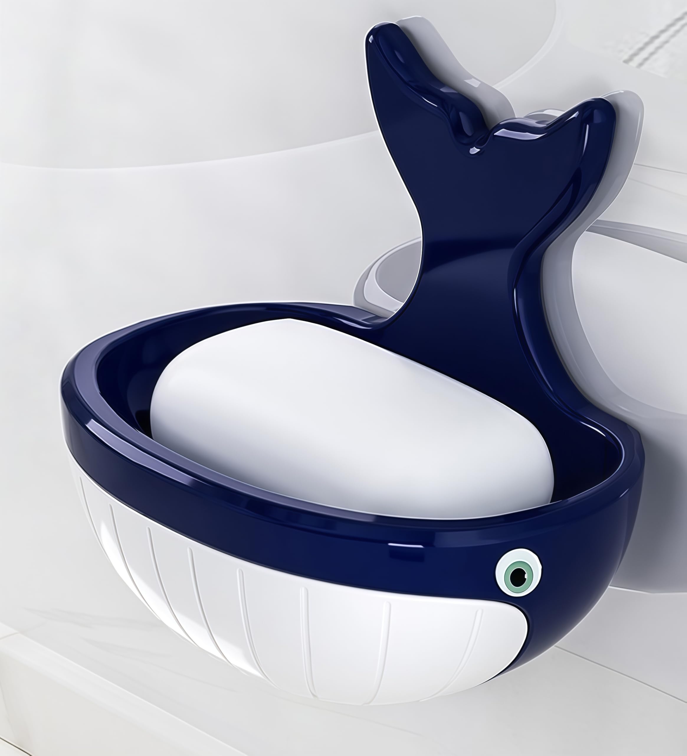 Cute Whale Design Soap Dish Holder for Shower Shape Adhesive Tray Razor Wall Mounted Shampoo NO-Drilling Self Draining Cup Saver