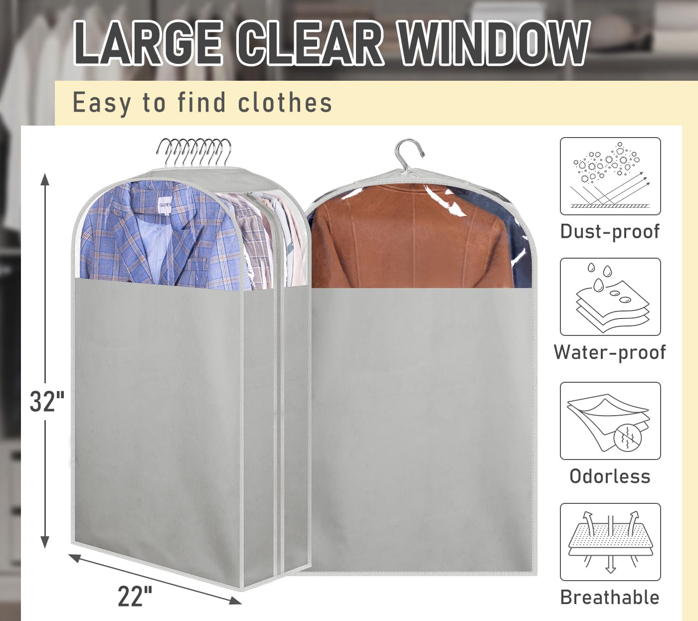 Misslo 10'' Gusseted Garment Bags For Hanging Clothes 32'' Suit Bags For Closet Storage Suit Cover Bags Clothing Storage Bags Fo