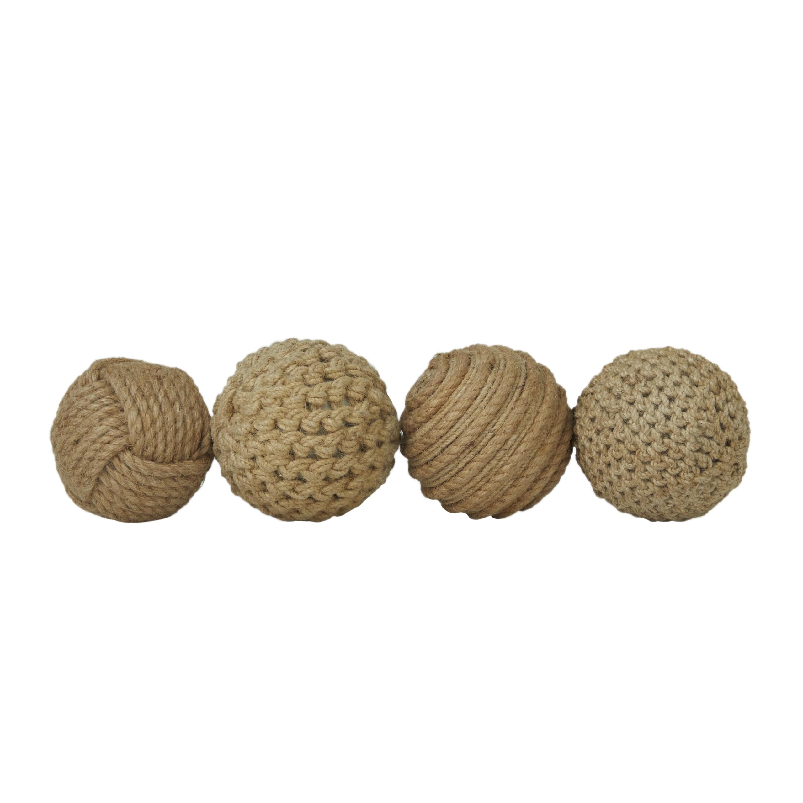 Deco 79 Jute Rope Handmade Decorative Ball Orbs & Vase Filler with Varying Designs, Set of 4 4W, 4H, Brown