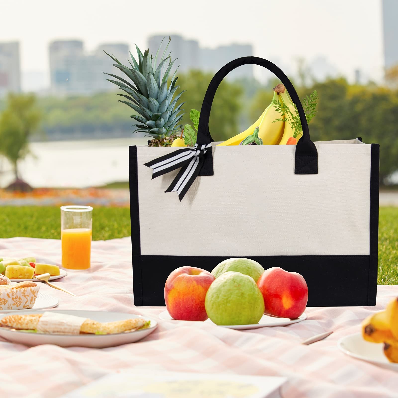 TOPDesign Classic White & Black Cotton Canvas Tote Bag  DIY Your Creativ Designs (Blank)