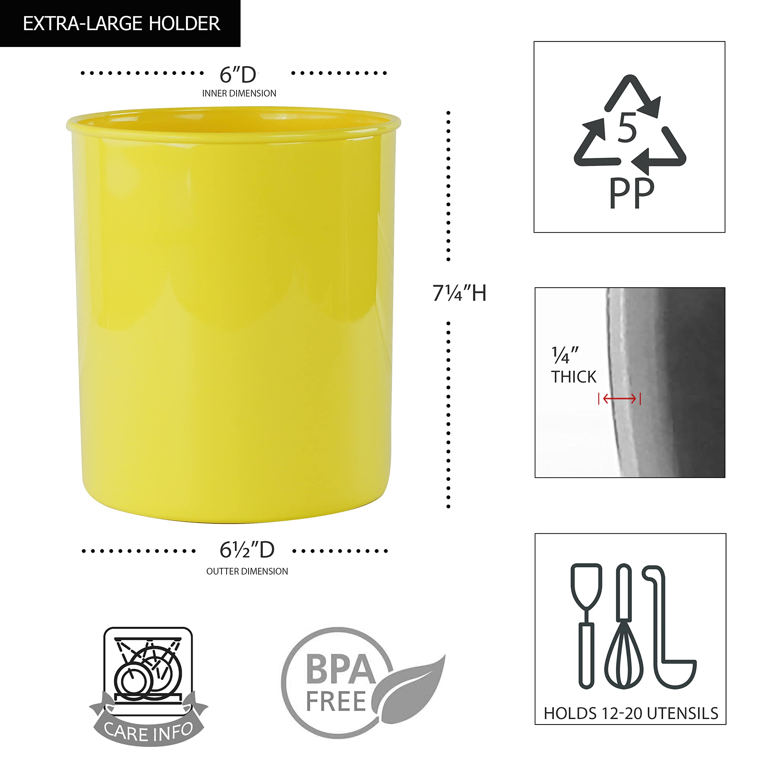 Reston Lloyd Multipurpose Crock Organize All Kinds Of Utensils & Kitchen Tools, Extra Large Holder, Lemon