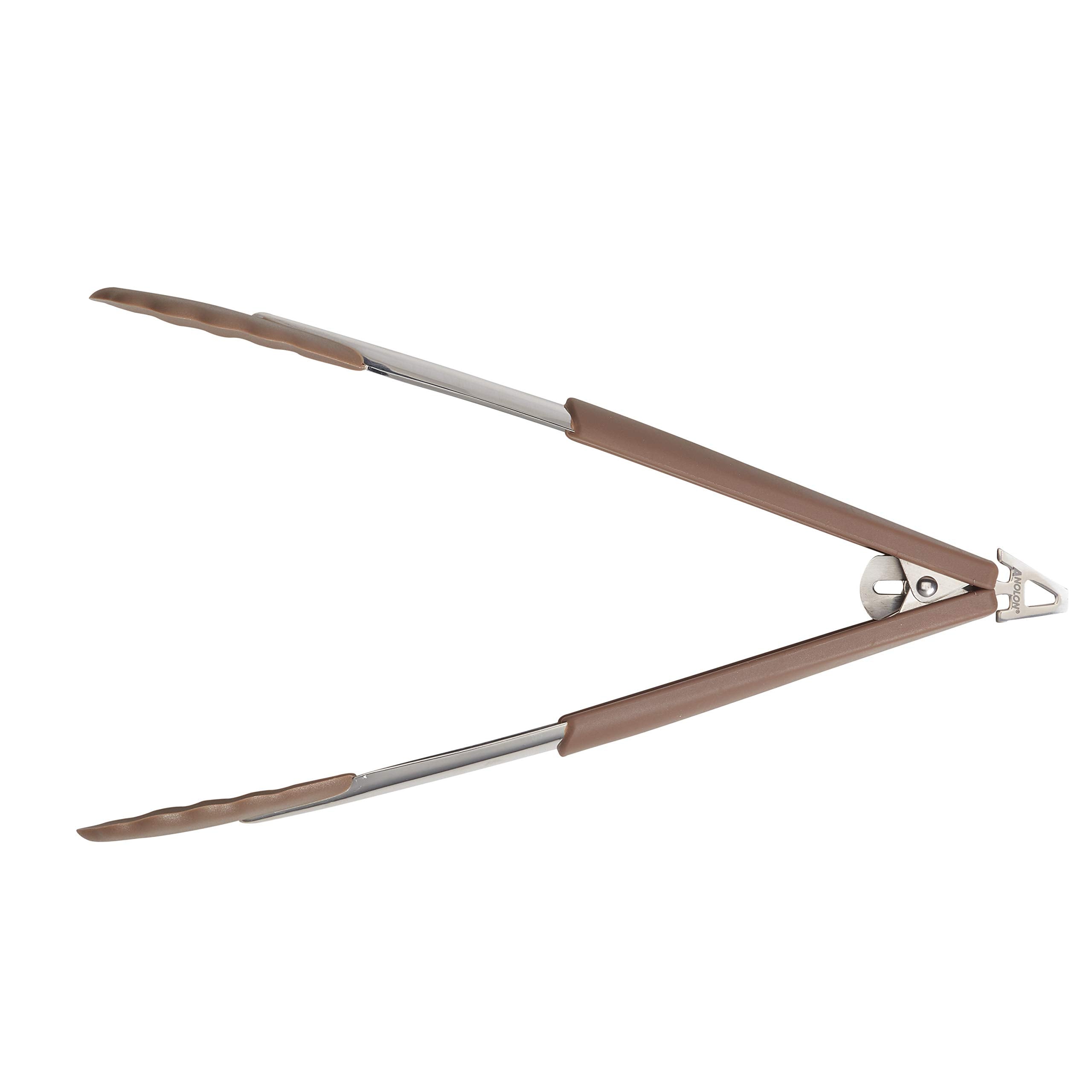Anolon Suregrip Dishwasher Safe Nonstick Locking Cooking Tongs Set/Salad Serving Tools, 9 Inch And 12 Inch, Bronze Brown