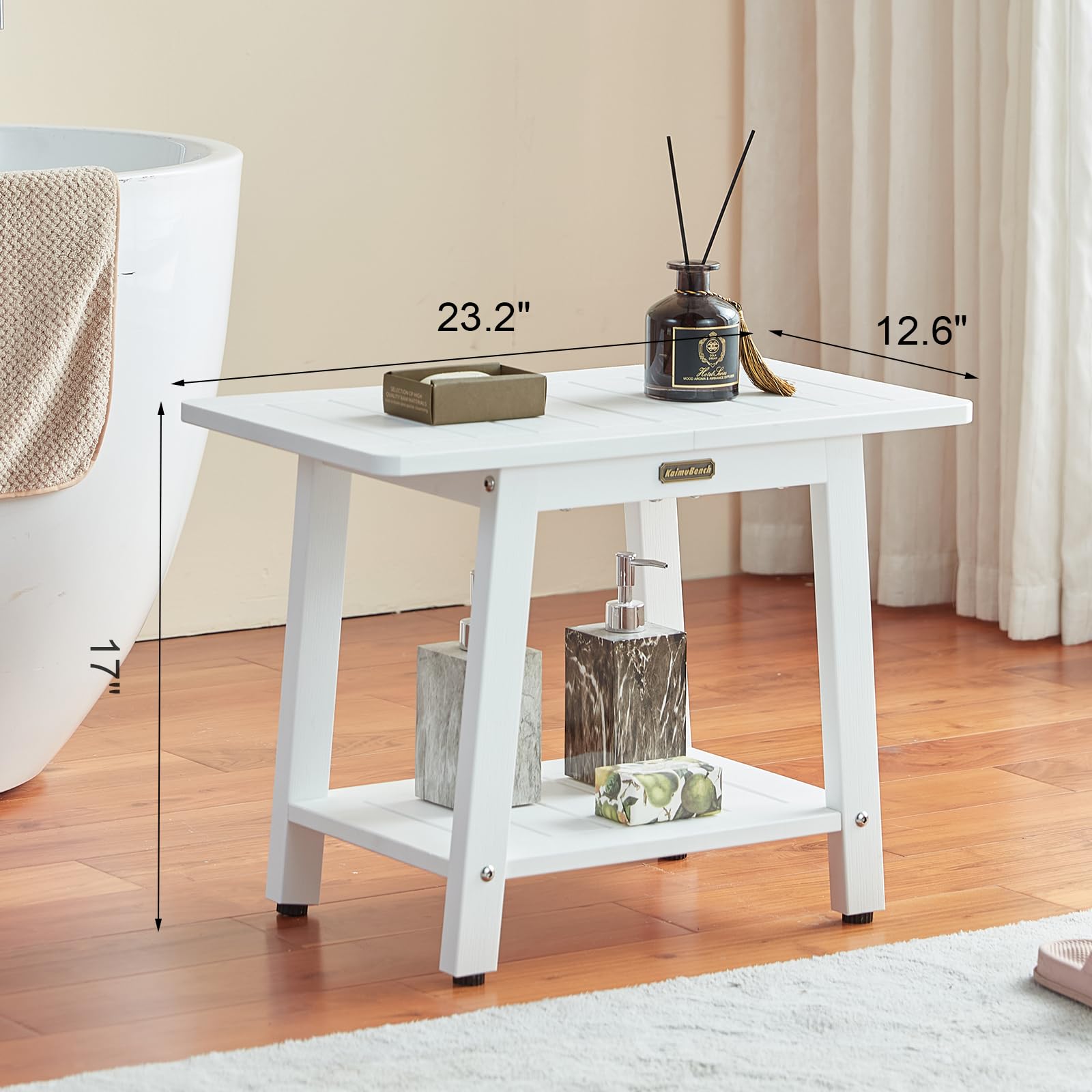 Shower Bench For Inside Shower, Hdps Shower Stool For Shaving Legs, Waterproof White Poly Shower Chair Seat, 2 Tier Foot Rest St