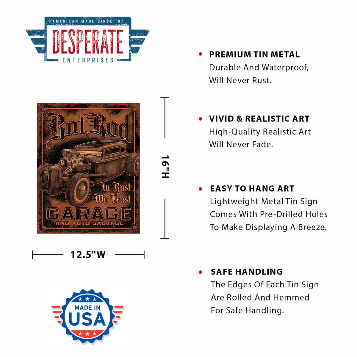 Desperate Enterprises Rat Rod Garage Tin Sign - Nostalgic Vintage Meta ...