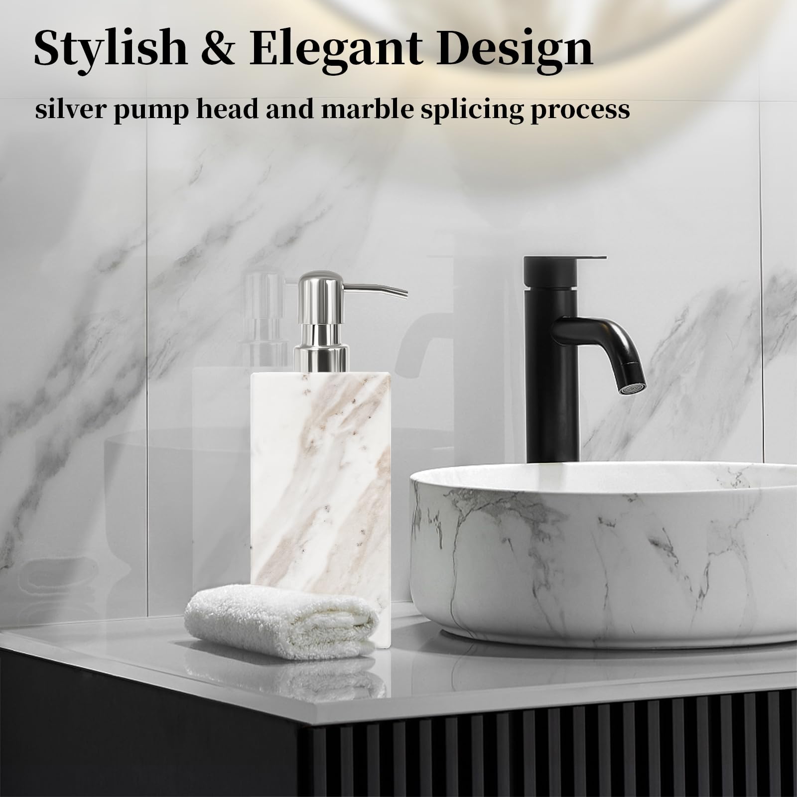 Amaauto Marble Soap Dispenser, White Hand Soap Dispenser Bathroom With Stainless Steel Pump For Bathroom Countertop - Lotion And