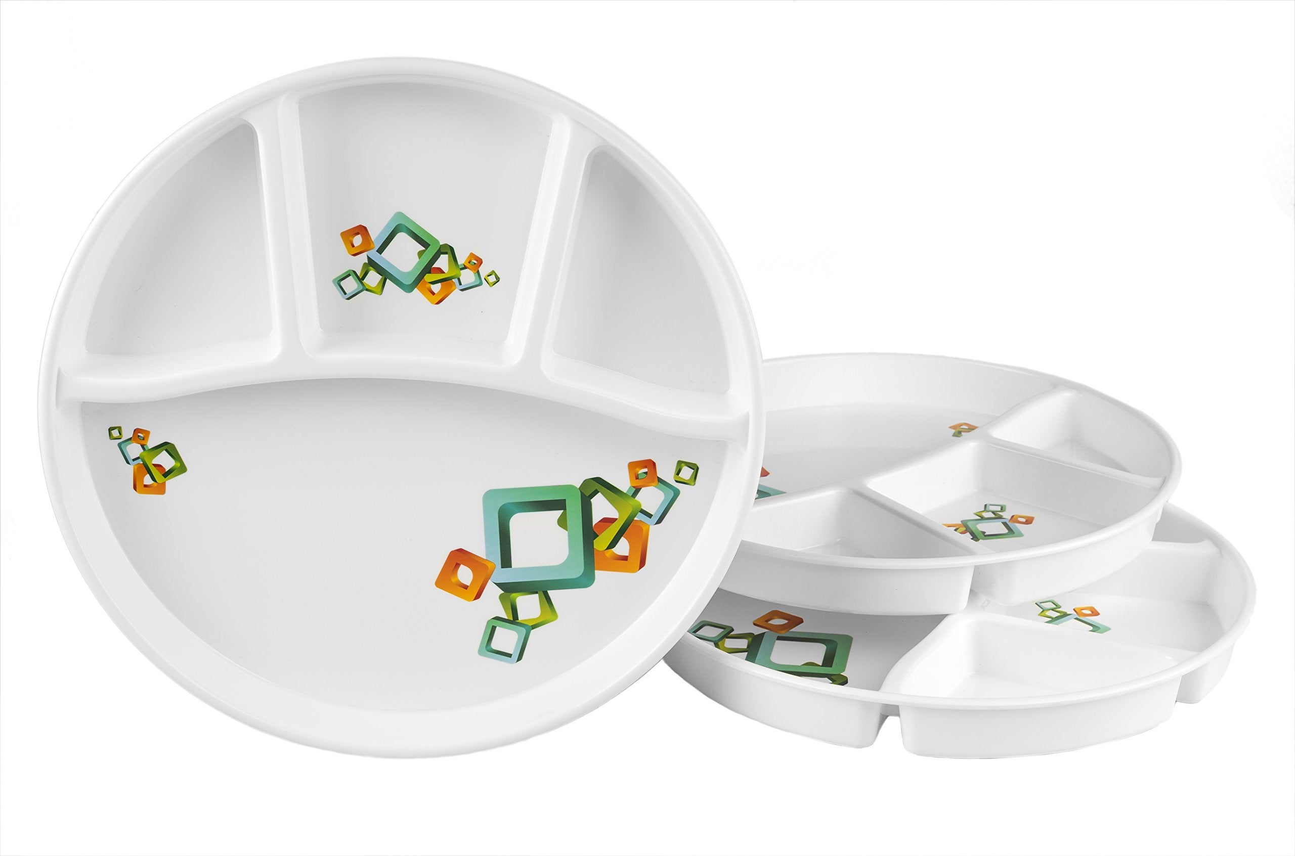 Signoraware Round Squared Plastic Serving Thali Set, Set Of 3, White