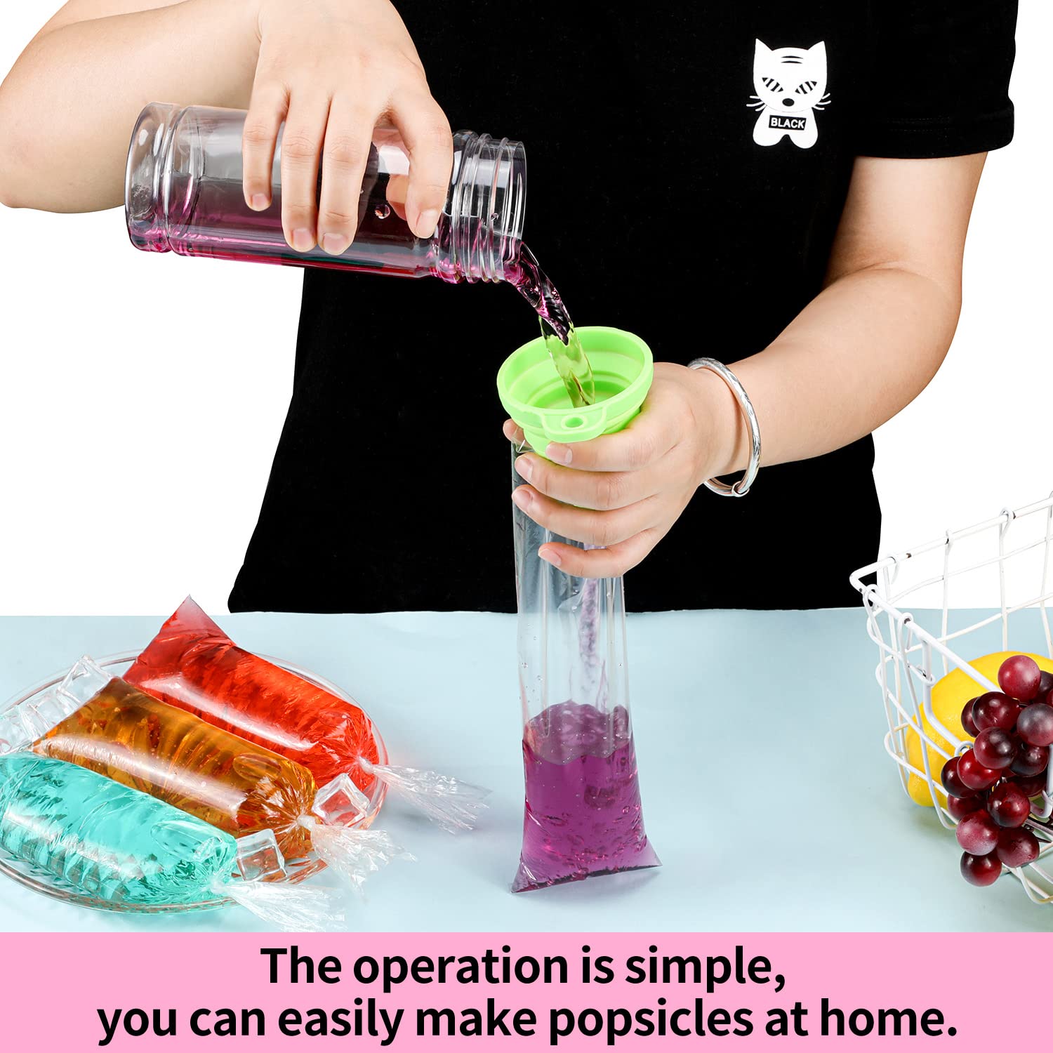 Boao 240 Pieces Ice Lolly Bags Disposable Ice Lolly Mold Bags Plastic Ice Candy Bags With Silicone Funnel For Making Ice Yogurt