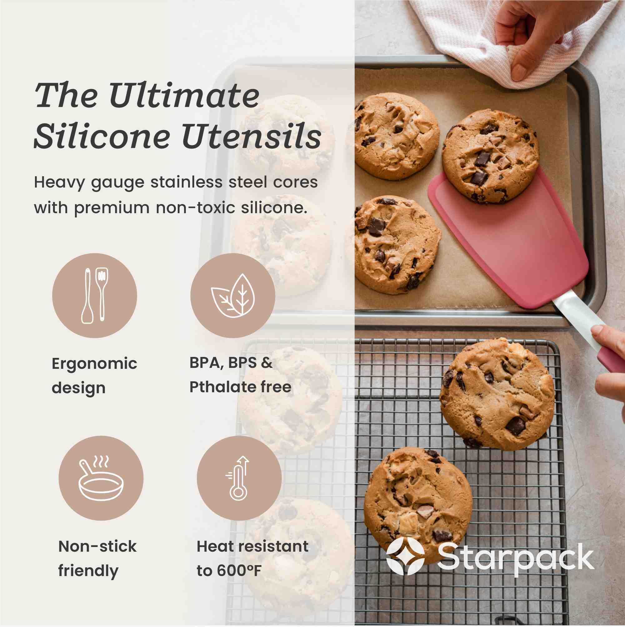Starpack Premium Flexible Large Silicone Turner Spatula - High Heat Resistant To 600F, Hygienic One Piece Design, Non Stick Rubb