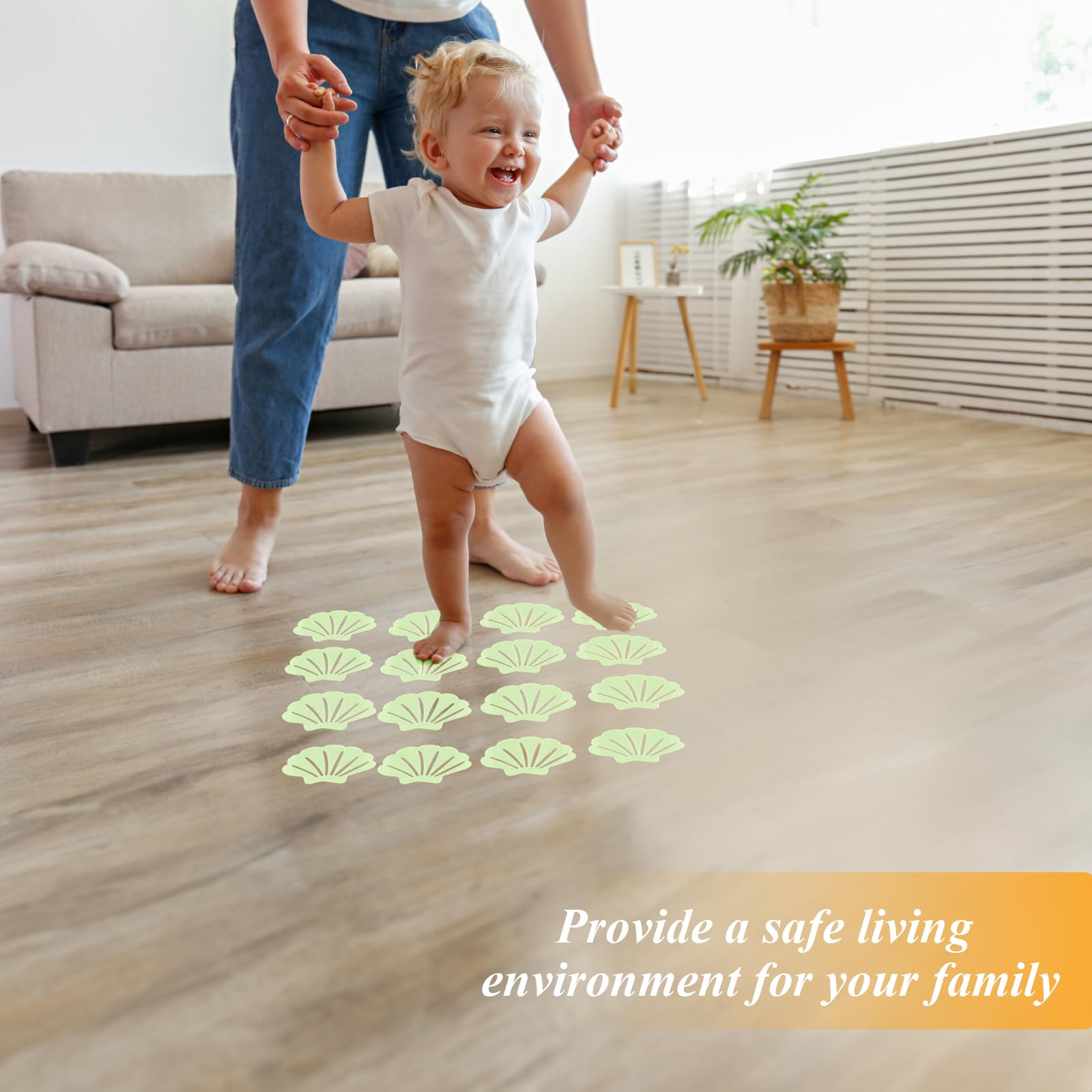 Coufce 12 Pcs Non Slip Bathtub Stickers Luminous Green Adhesive Decals Sea Shell Shape Shower Stickers For Floor, Ladders, Bath