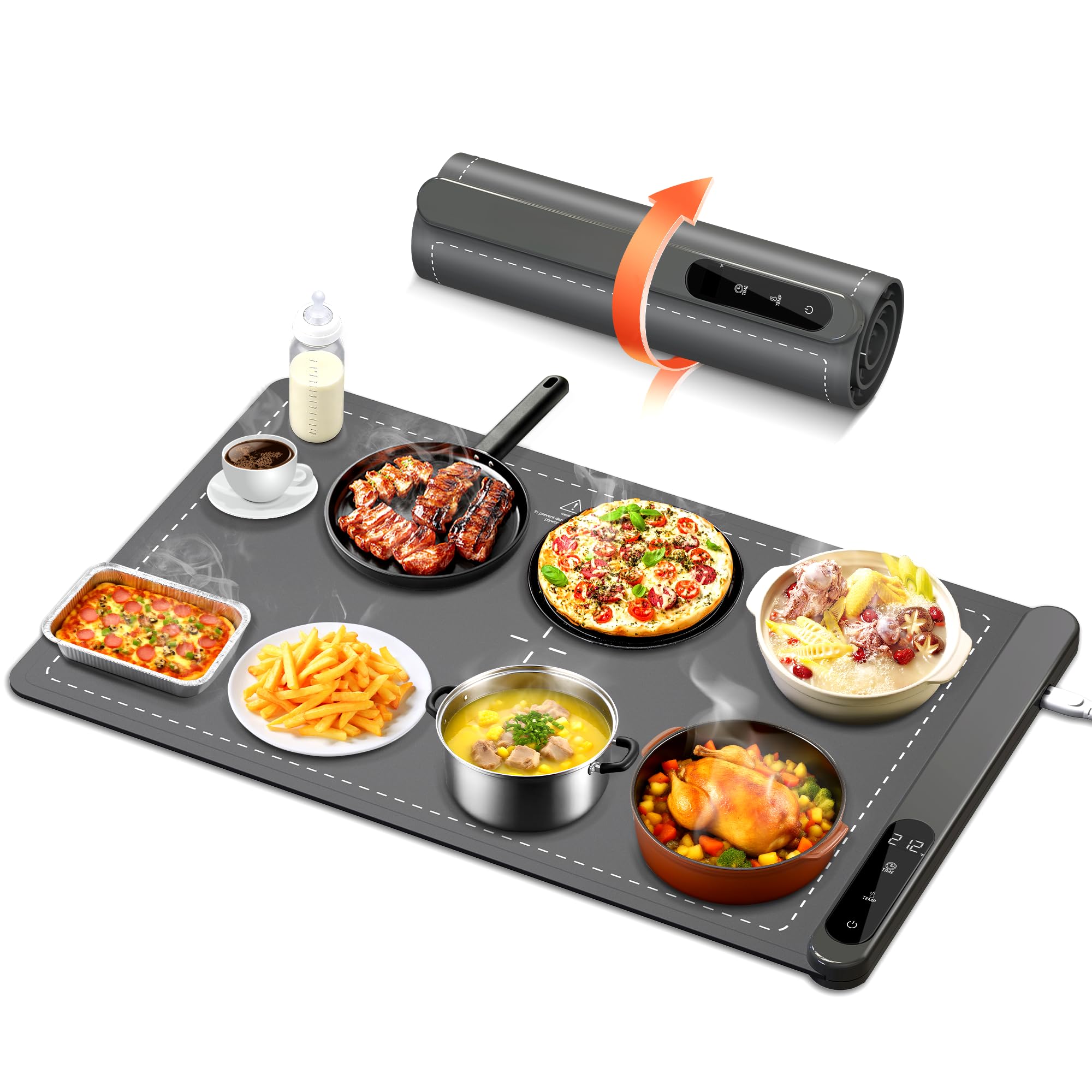 Warming Mat For Food 500W Graphene High-Tech 5s Rapid Food Warming Mat 6-Temp And 6h Timer Food Warmer Auto Shut Off Chafing Dis