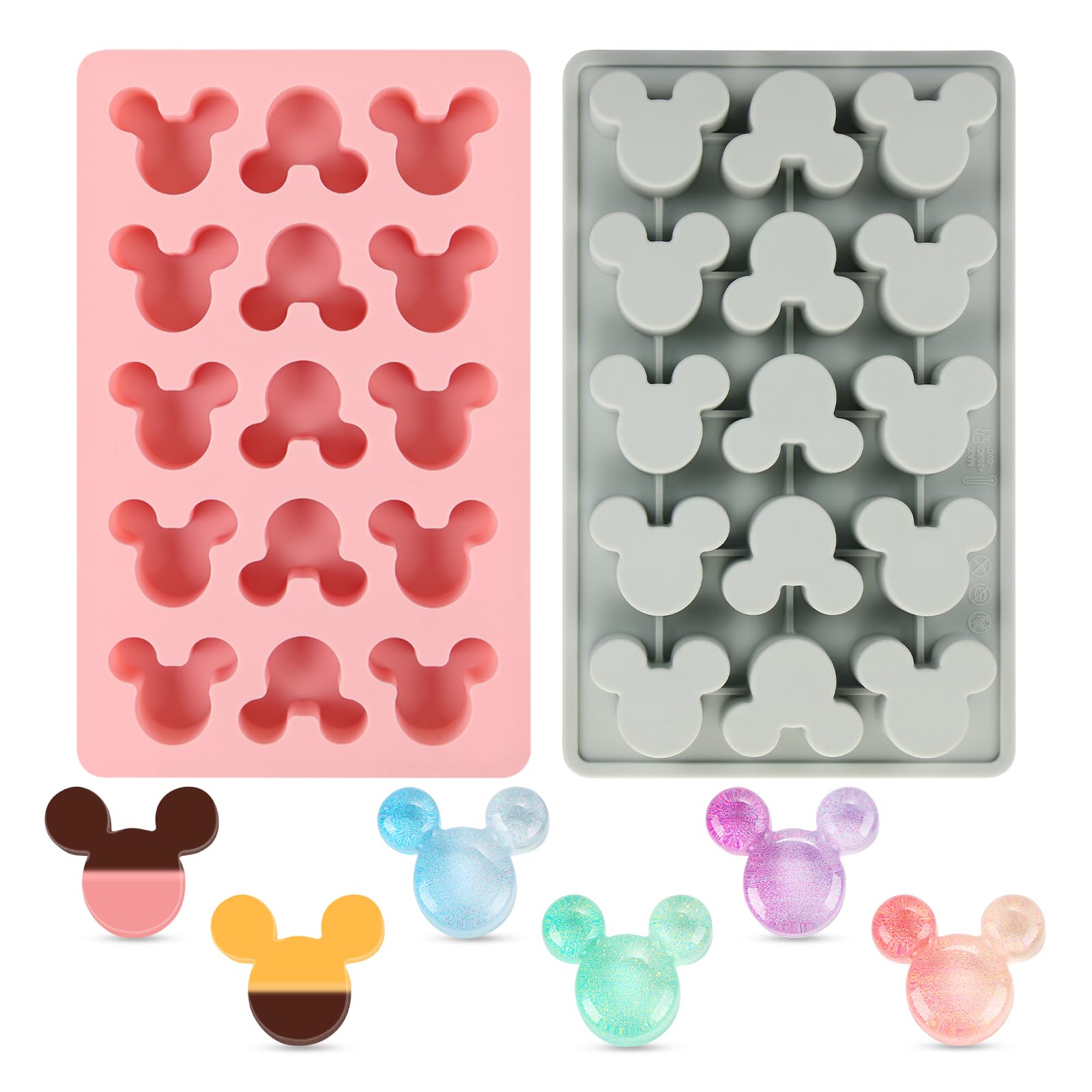 Ccozn 2 Pack Gummy Mouse Molds Silicone, 15 Cavity Non-Stick Mouse Head Silicone Molds For Ice Cube Diy Gummies Chocolate Candy