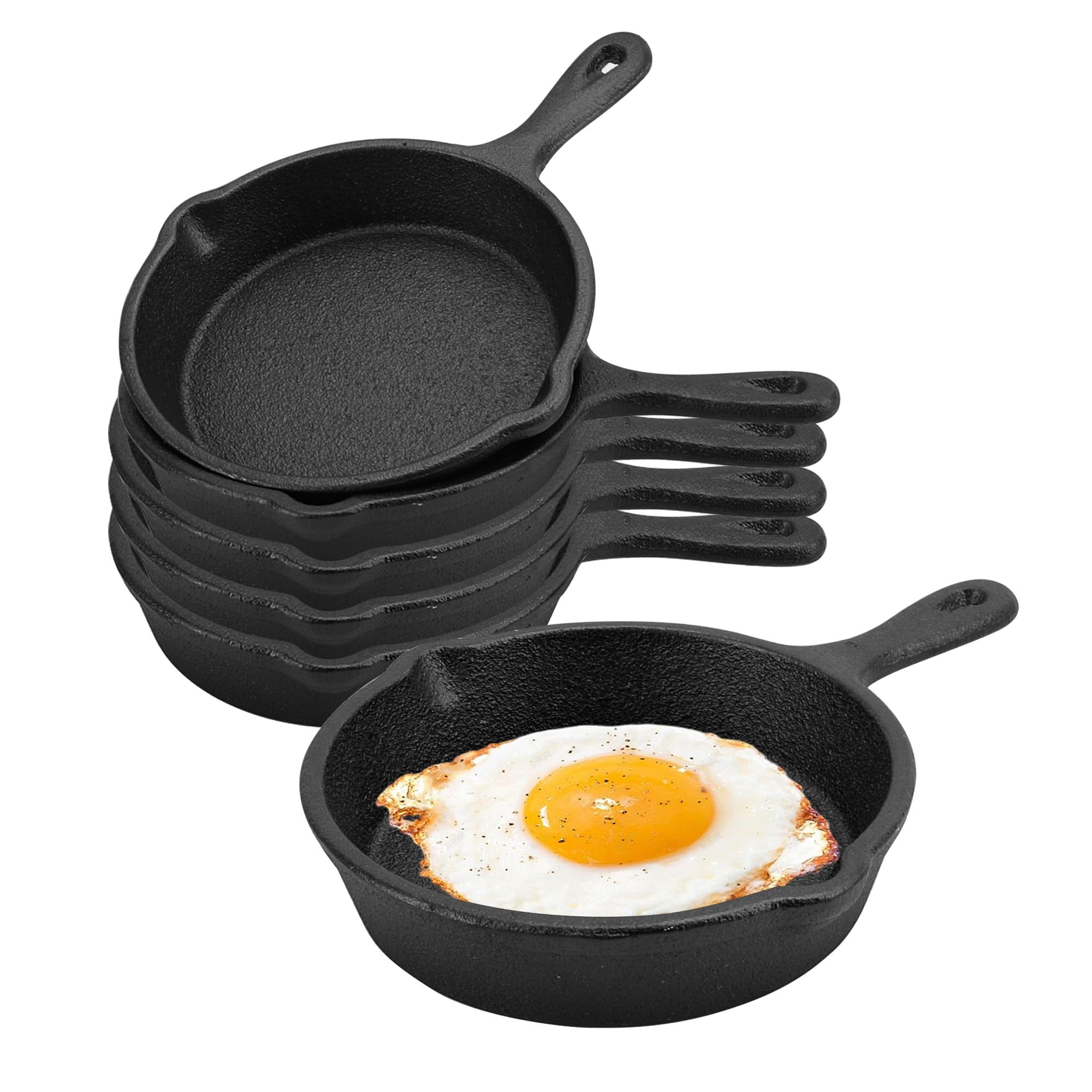 KEJJNYER 4 Inch Mini Cast Iron Skillet, Black, Set of 6