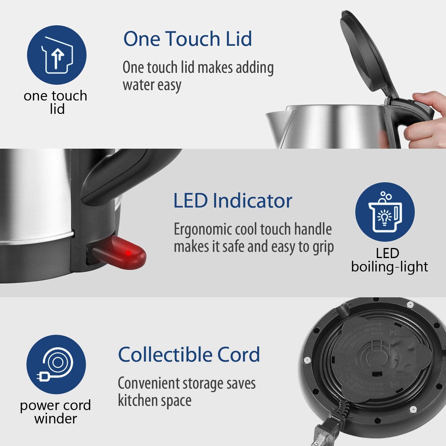 Comfee' 1.7L Stainless Steel Electric Tea Kettle, Bpa-Free Hot Water Kettle Electric With Led Light, Auto Shut-Off And Boil-Dry