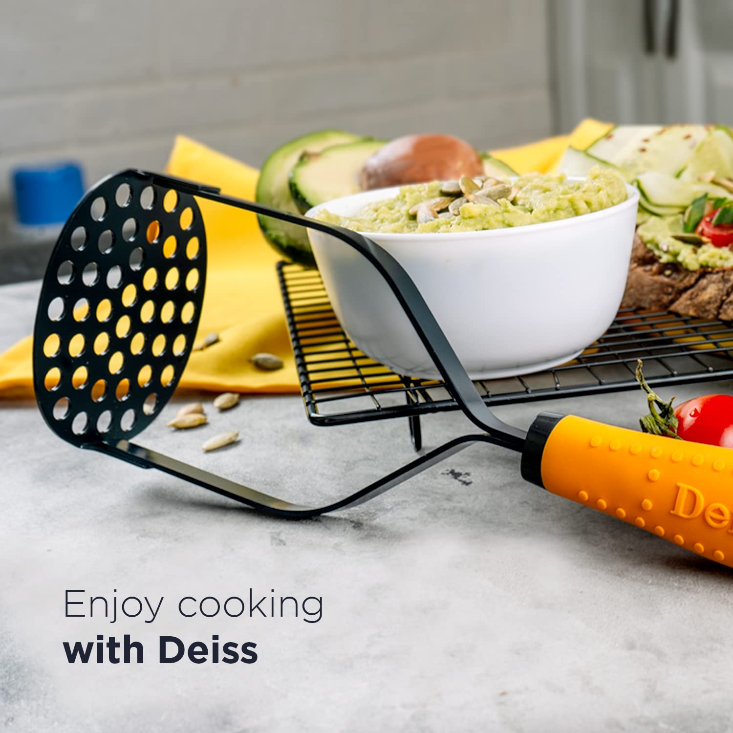 Deiss Pro Heavy Duty Stainless Steel Potato Masher With Non-Slip Rubber Handle High-Quality Hand Held Potato Masher For Struggle