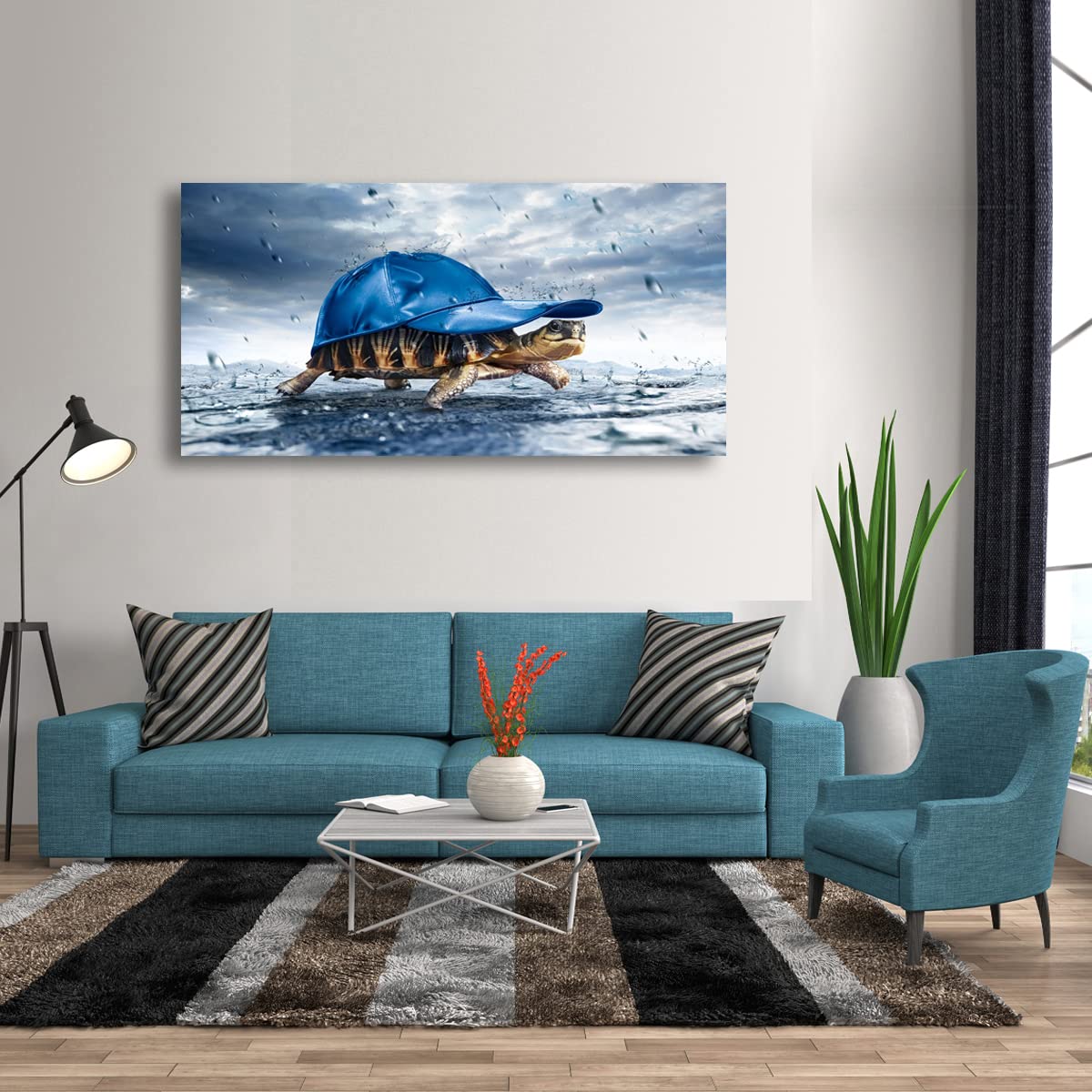 Lovely Sea Turtle Picture Canvas Wall Art for Bathroom Decor Animal Canvas Print Paintings Artwork for Living Room Home Office Kitchen Wall Decoration Stretched 20x40 inches Framed?eady to Hang