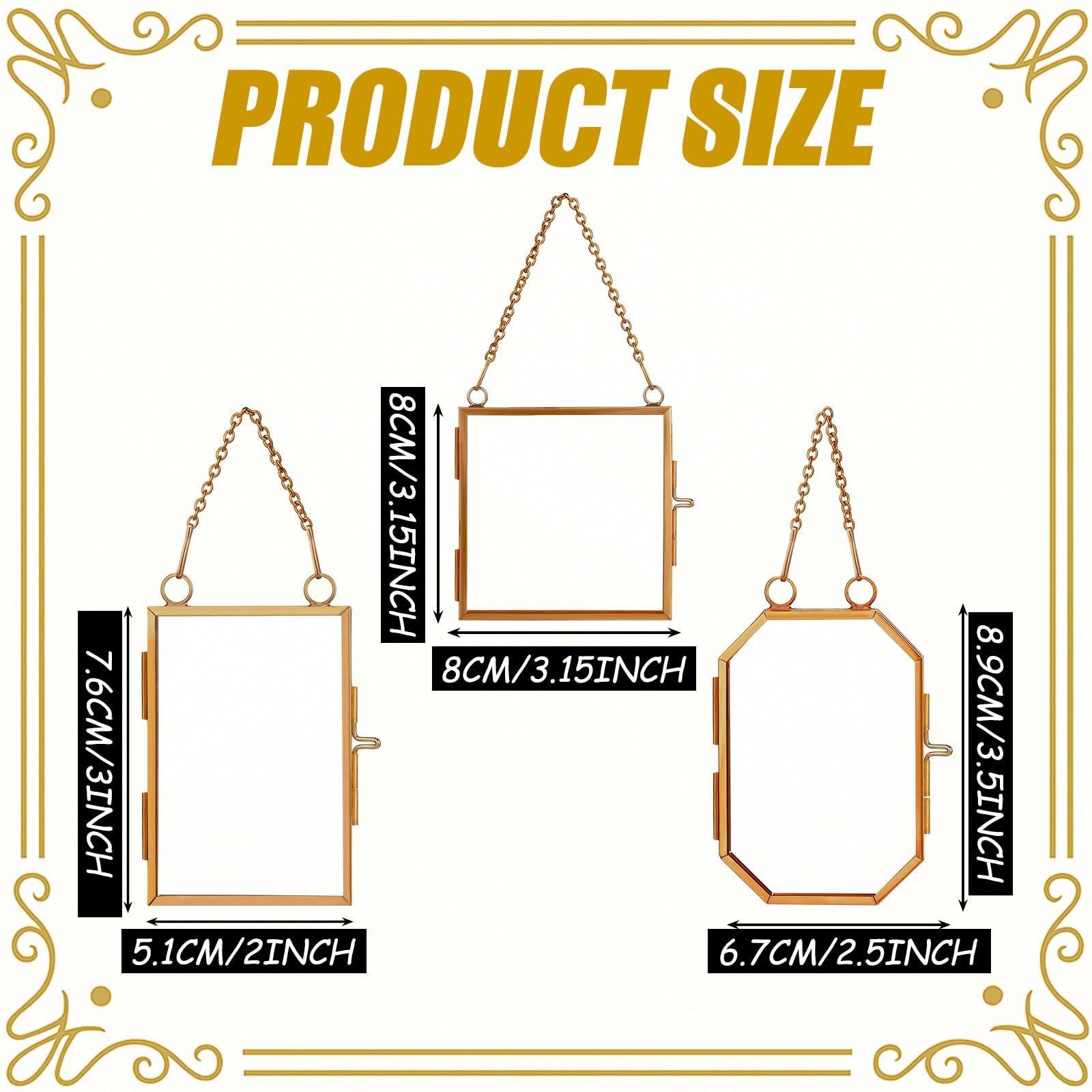 Qunclay 6 Pcs 2x3    2.5x3.5    3.2x3.2    Christmas Brass Picture Frame Ornaments Square Rectangle Octagon Christmas Metal Doub