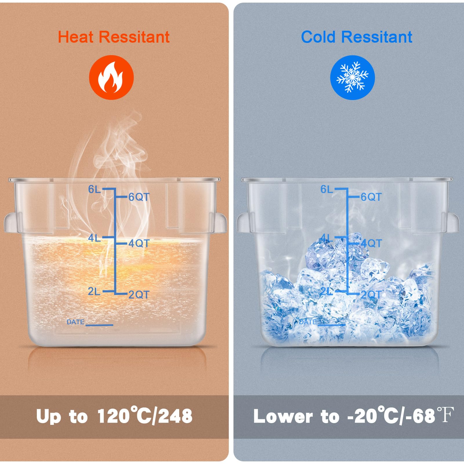 Huwena 4 Pcs Commercial Food Storage Container With Lid Clear Square Container Set With Scale And Handle For Home Kitchen Restau