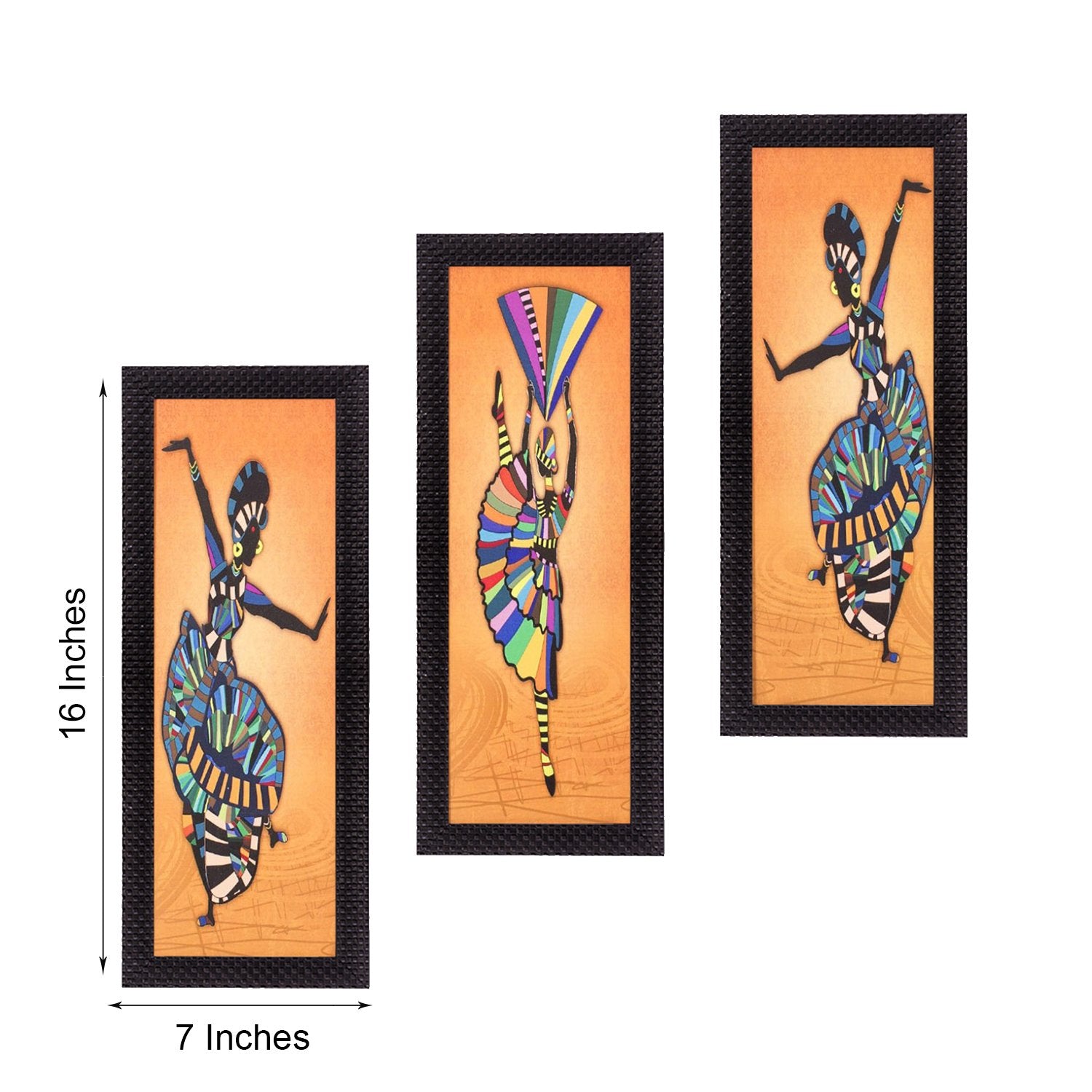 Ecraftindia Abstract Dancing Lady Uv Art Painting (Synthetic Wood, 53 Cm X 41 Cm, Set Of 3, Satin Matt Texture, C3Fpb2190)