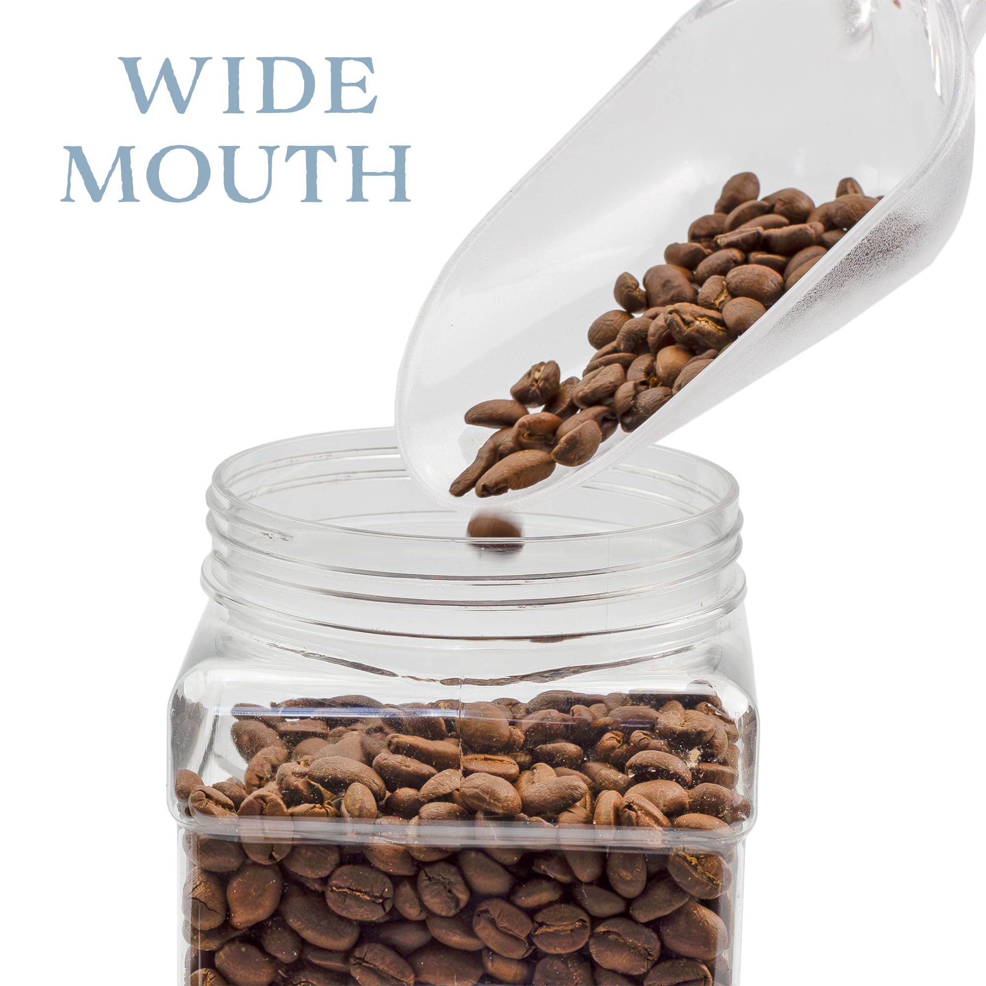32oz Square Plastic Jars (4-Pack  Quart); Clear Rectangular 4-Cup Canisters w/Black Lids  Easy-Grip Side