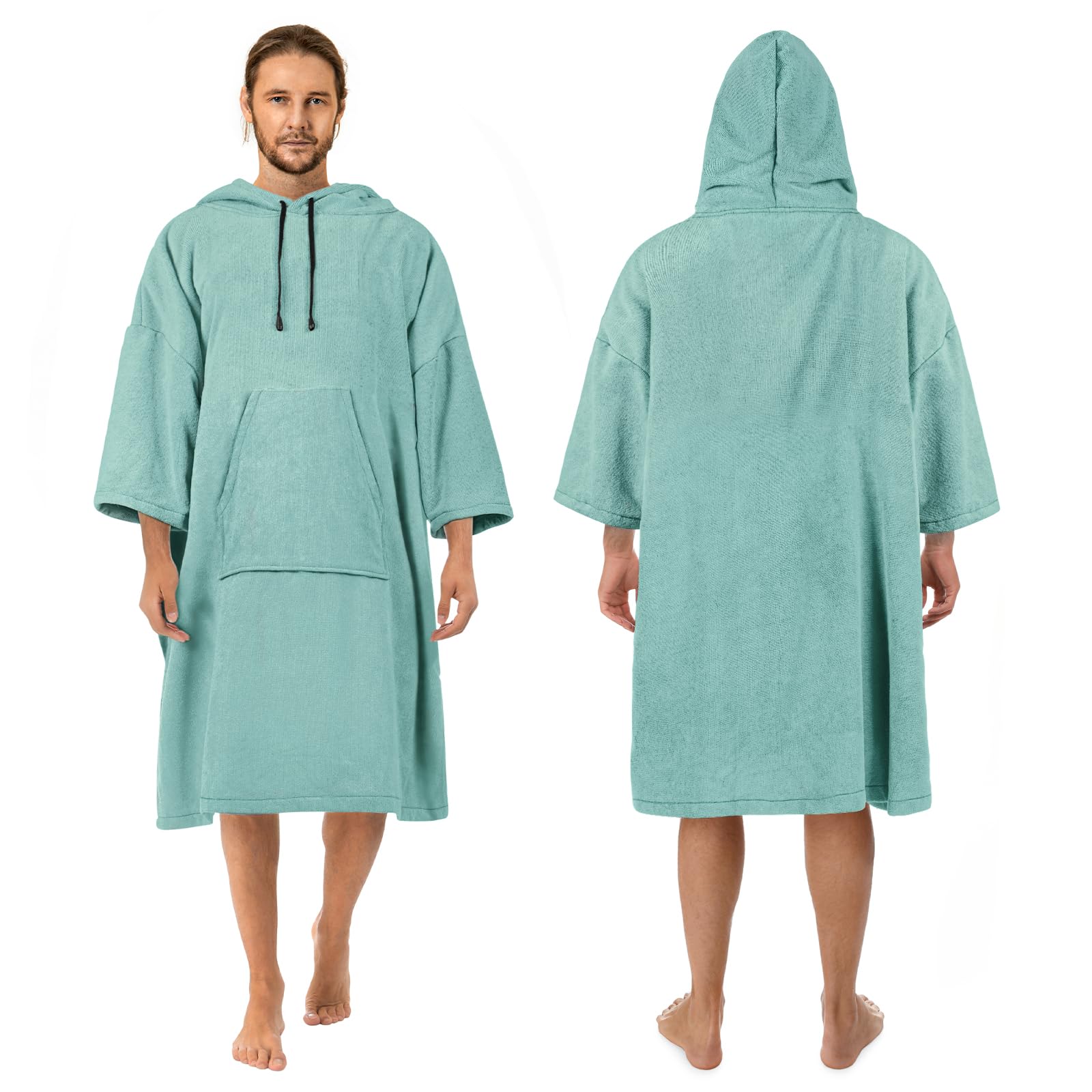 Zingtto Surf Poncho Changing Robe, 3/4 Sleeve Extra Large Thick Hoodie Towel Poncho For Men Women Beach Swimming, 43'' X 35'', T