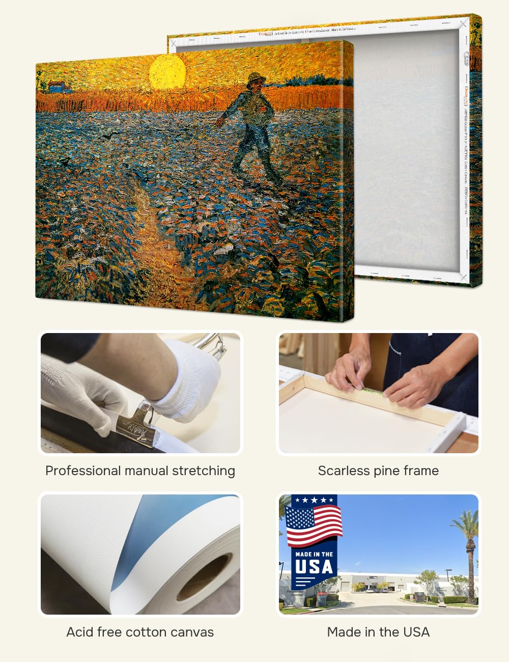 Decorarts - The Sower, Vincent Van Gogh Reproductions. Oversize Giclee Canvas Print Wall Art For Home Wall Decor. 40X30X1.5 In