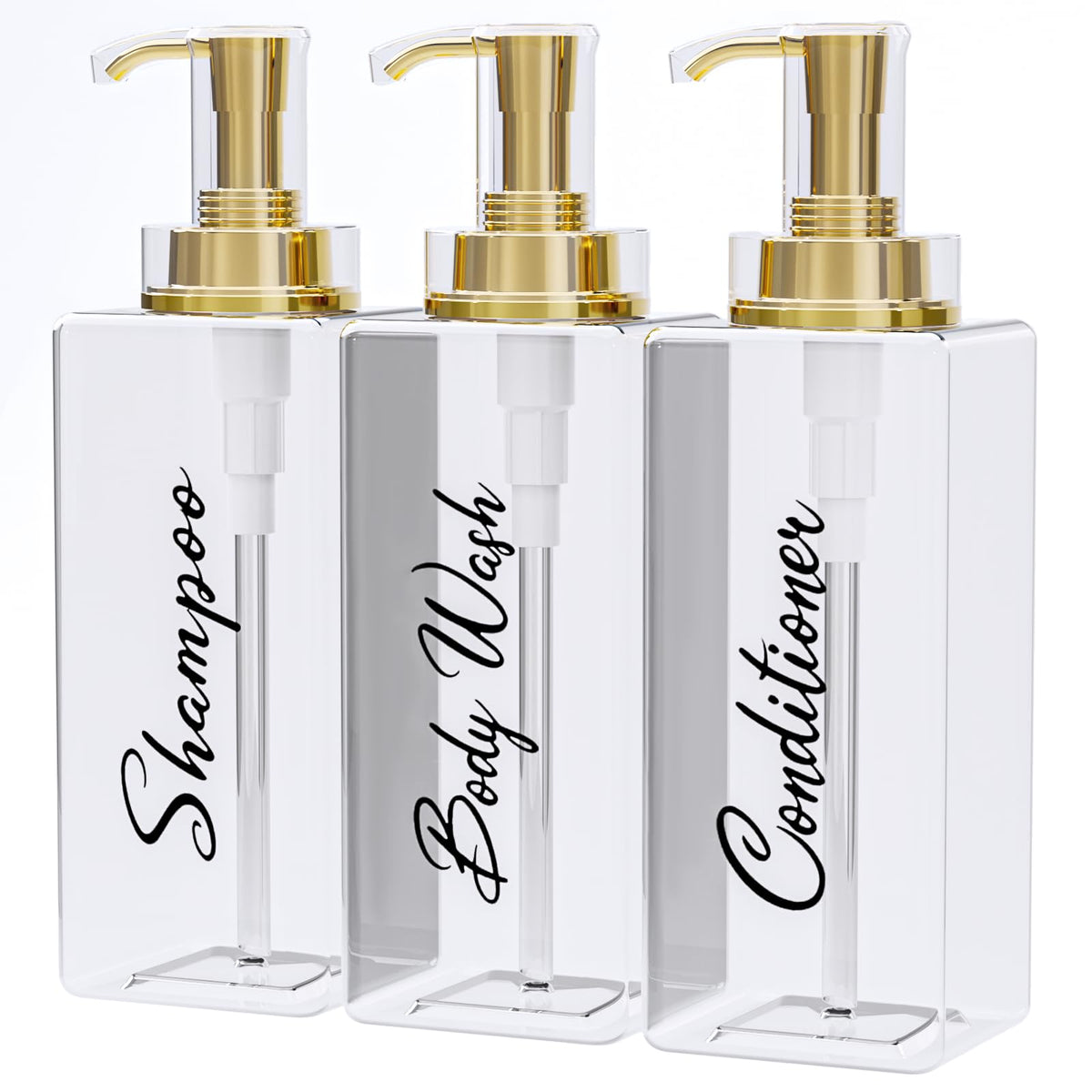 Akalin Shiny Shampoo And Conditioner Dispenser 16Oz, Set Of 3 Refillable Shampoo And Conditioner Shiny Bottles With Pump, 3 Clea