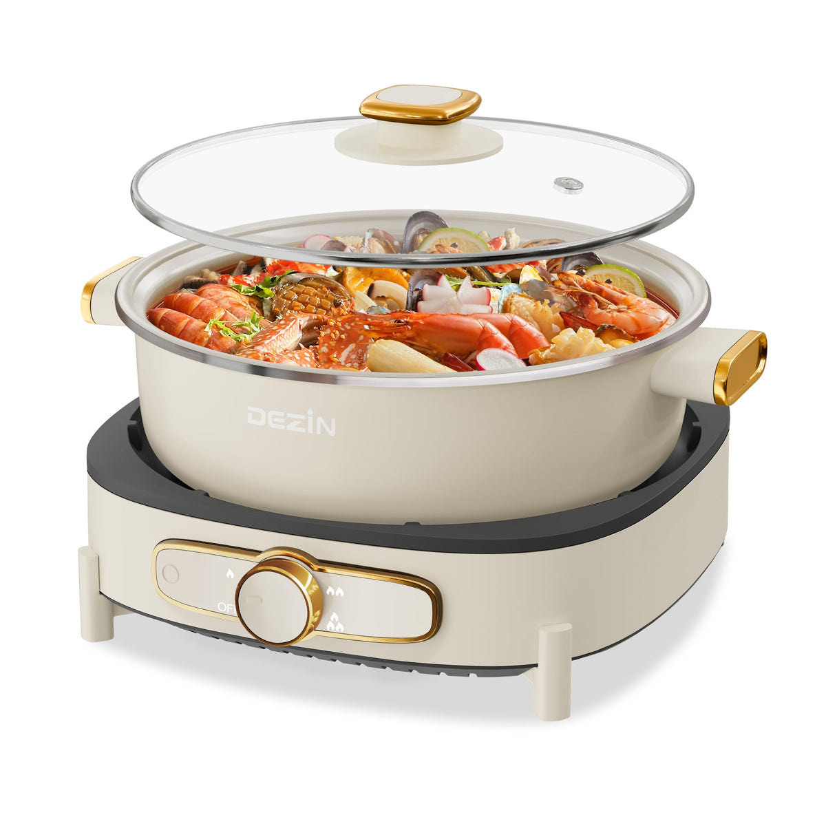 Dezin Electric Shabu Shabu Pot With Removable Pot, 5L Non-Stick Hot Pot Electric With Multi-Power Control, 3.7 '' Depth Electric