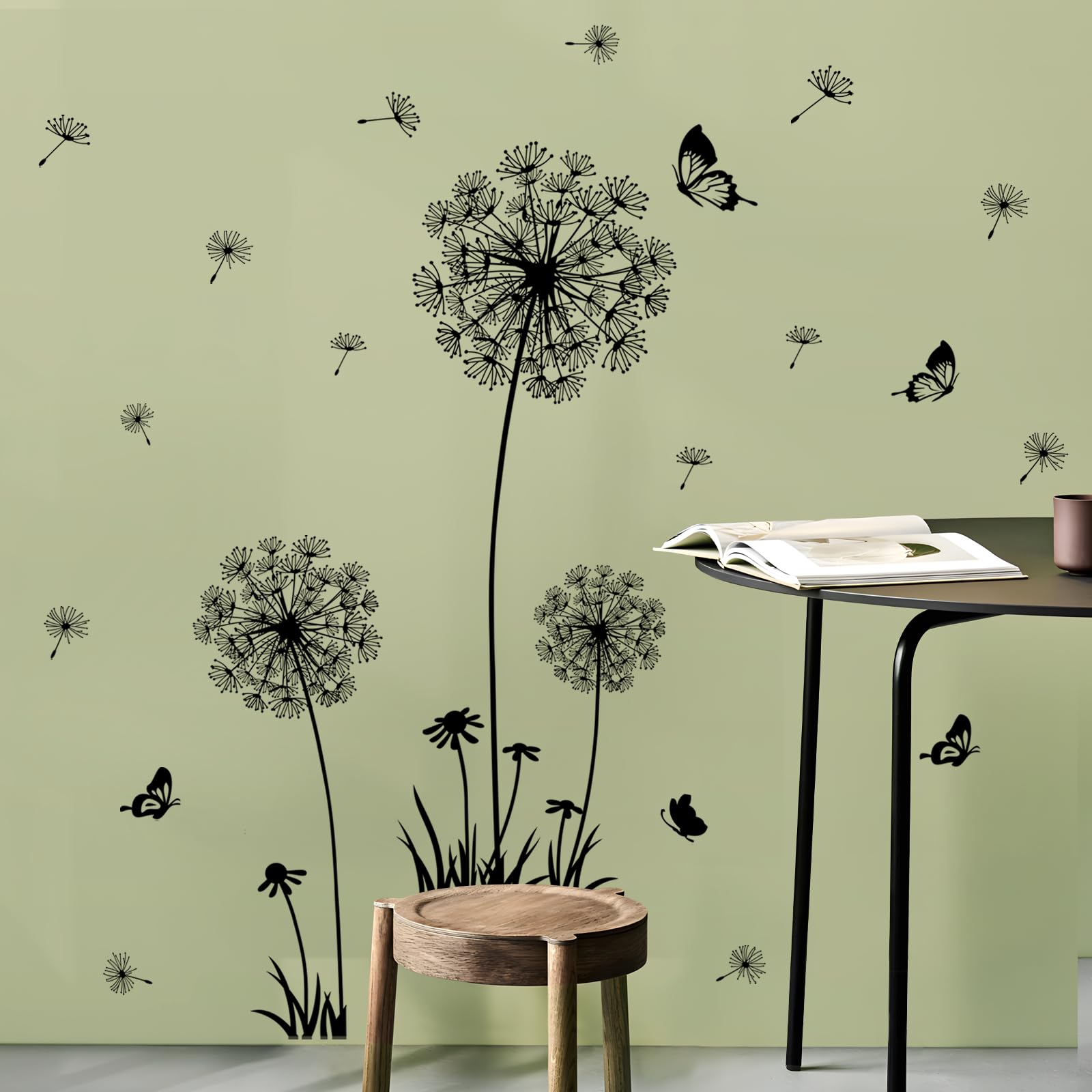 Supzone Dandelion Wall Stickers Flower Wall Decals Butterflies Flying Wall Decors Wall Art Stickers For Bedroom Living Room Sofa