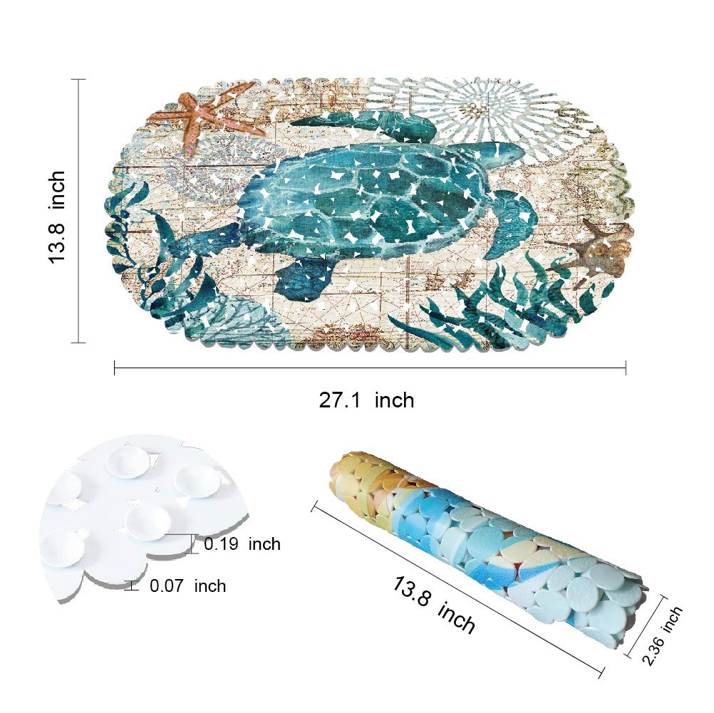 Molfuj Non Slip Sea Turtle Bathtub Mat With Suction Cups, Oval Pebble Shower Mat For Baby Tub,Safety Vinyl Anti-Skid Decoration