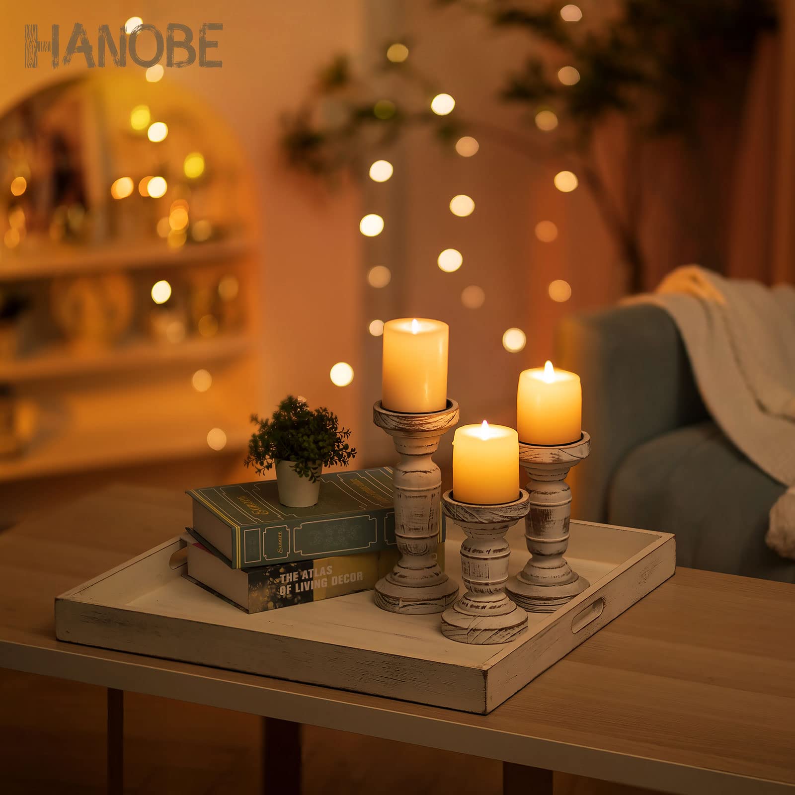 Hanobe Square Large Ottoman Tray: Extra Large Serving Wooden Trays Rustic Decorative Tray For Ottoman Coffee Table With Handles