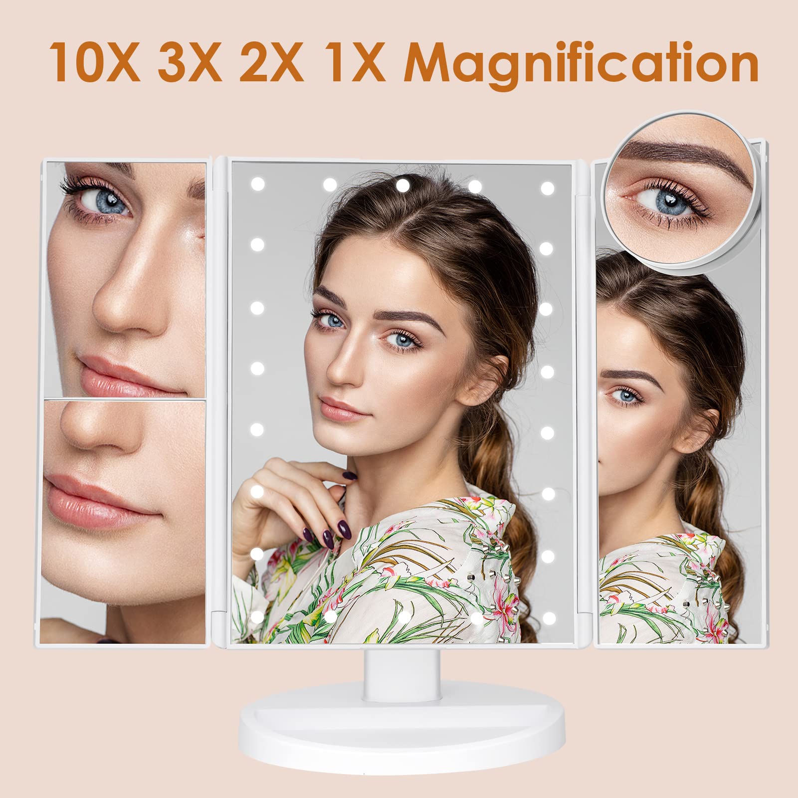 Leewent Makeup Mirror Vanity Mirror With Lights, Bathroom Adjustable Brightness Mirrors 1X/2X/3X/10X Magnification And Touch Scr