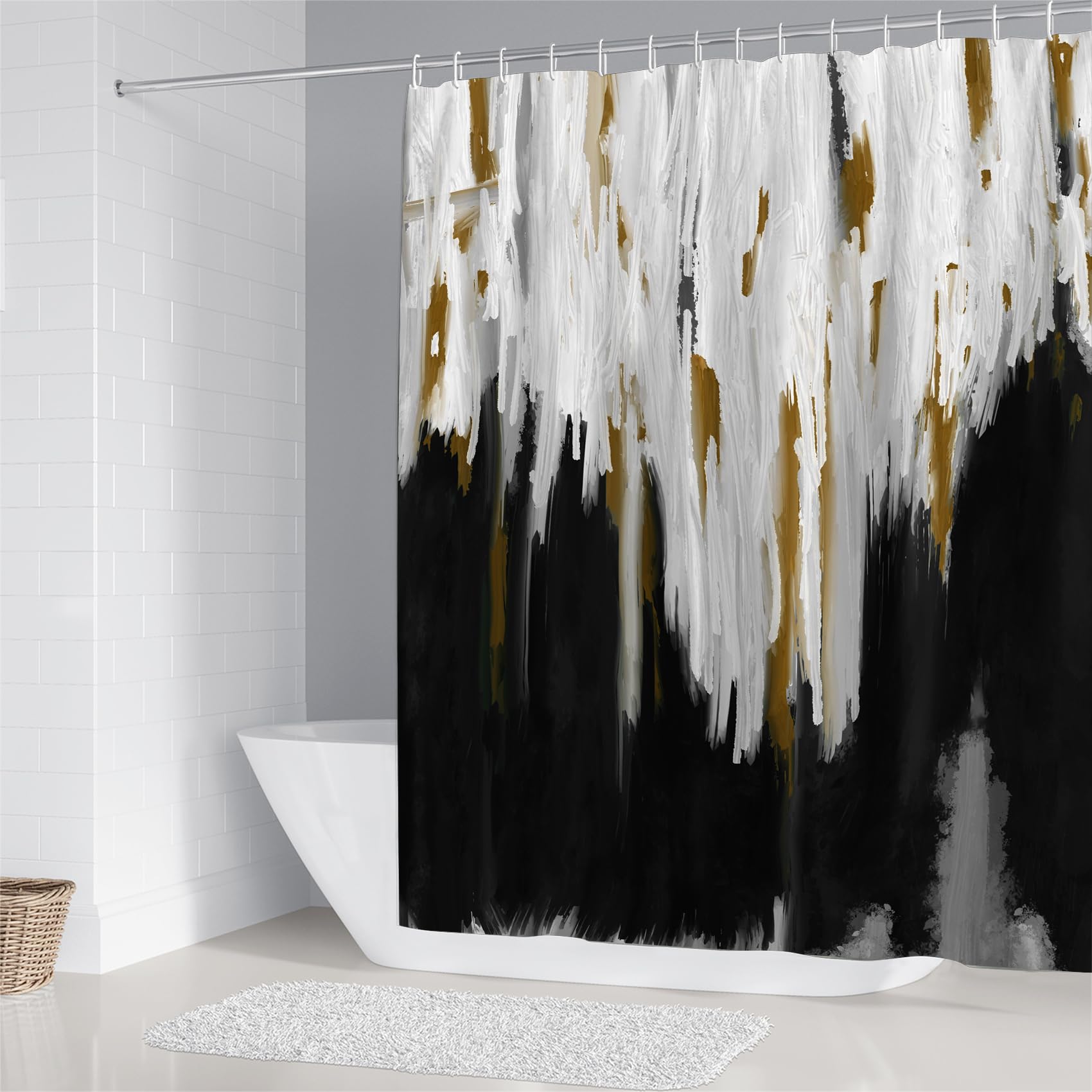 Apxpf 4 Pcs Black Bathroom Set Shower Curtain Set With Bathroom Mats Washable Bathroom Mat Set Shower Curtains For Bathroom Deco